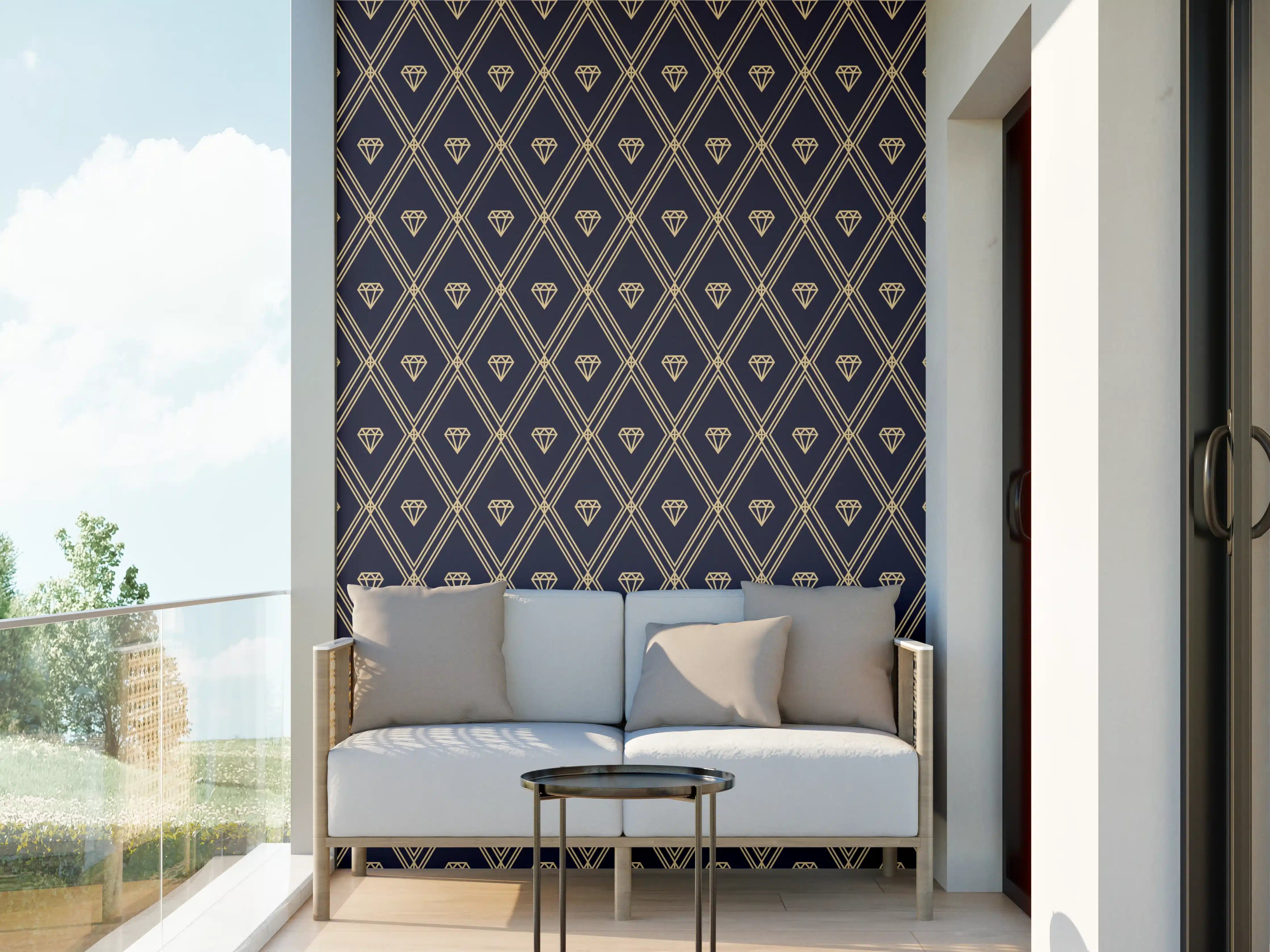 Wandverkleidung außen - Geometrisches Schwarz-Blau Muster