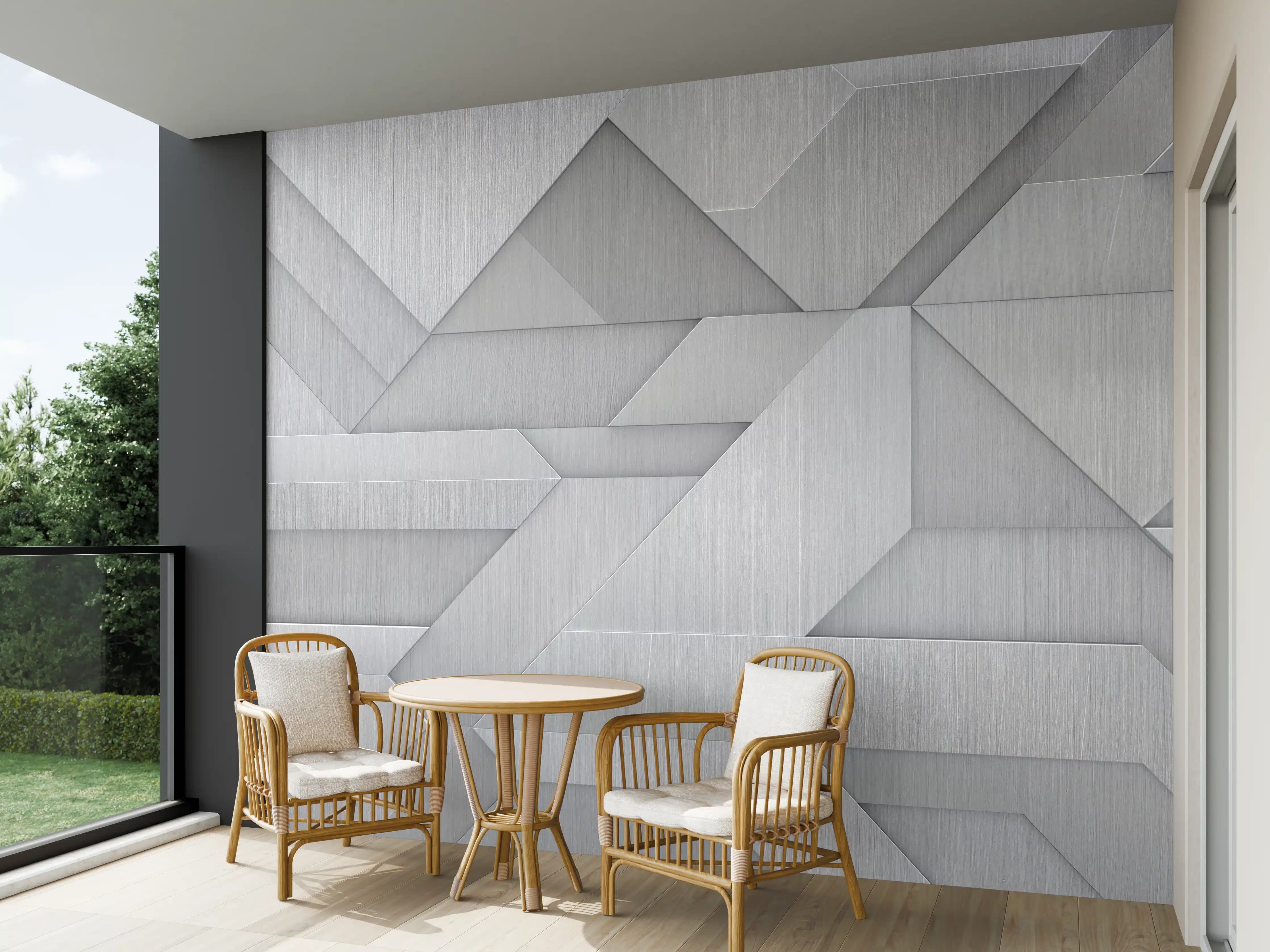 Wandverkleidung außen - Geometrisches Weiß-Metallic-Muster