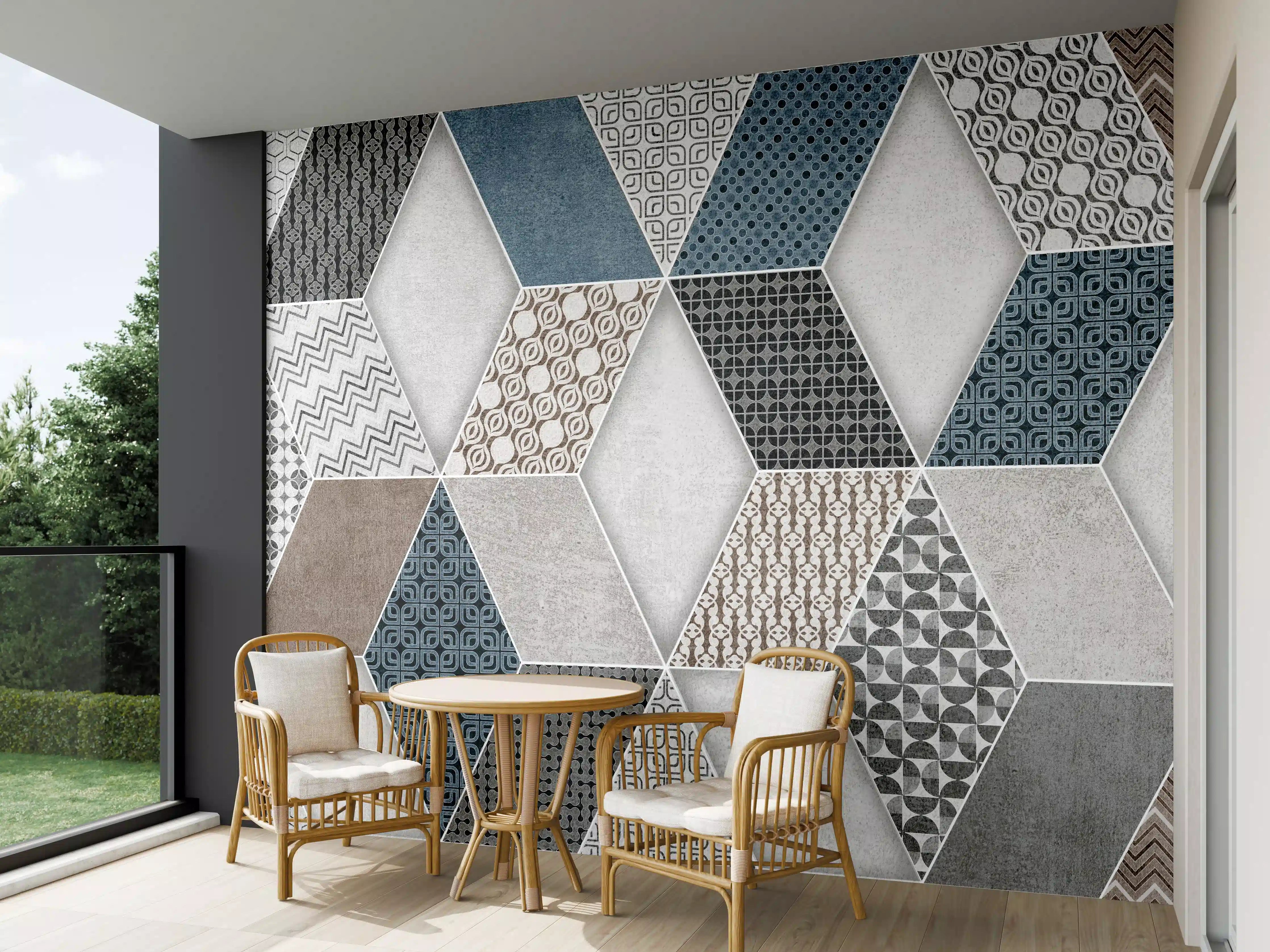 Wandverkleidung außen - Geometrischse Retro-Fliesen Muster