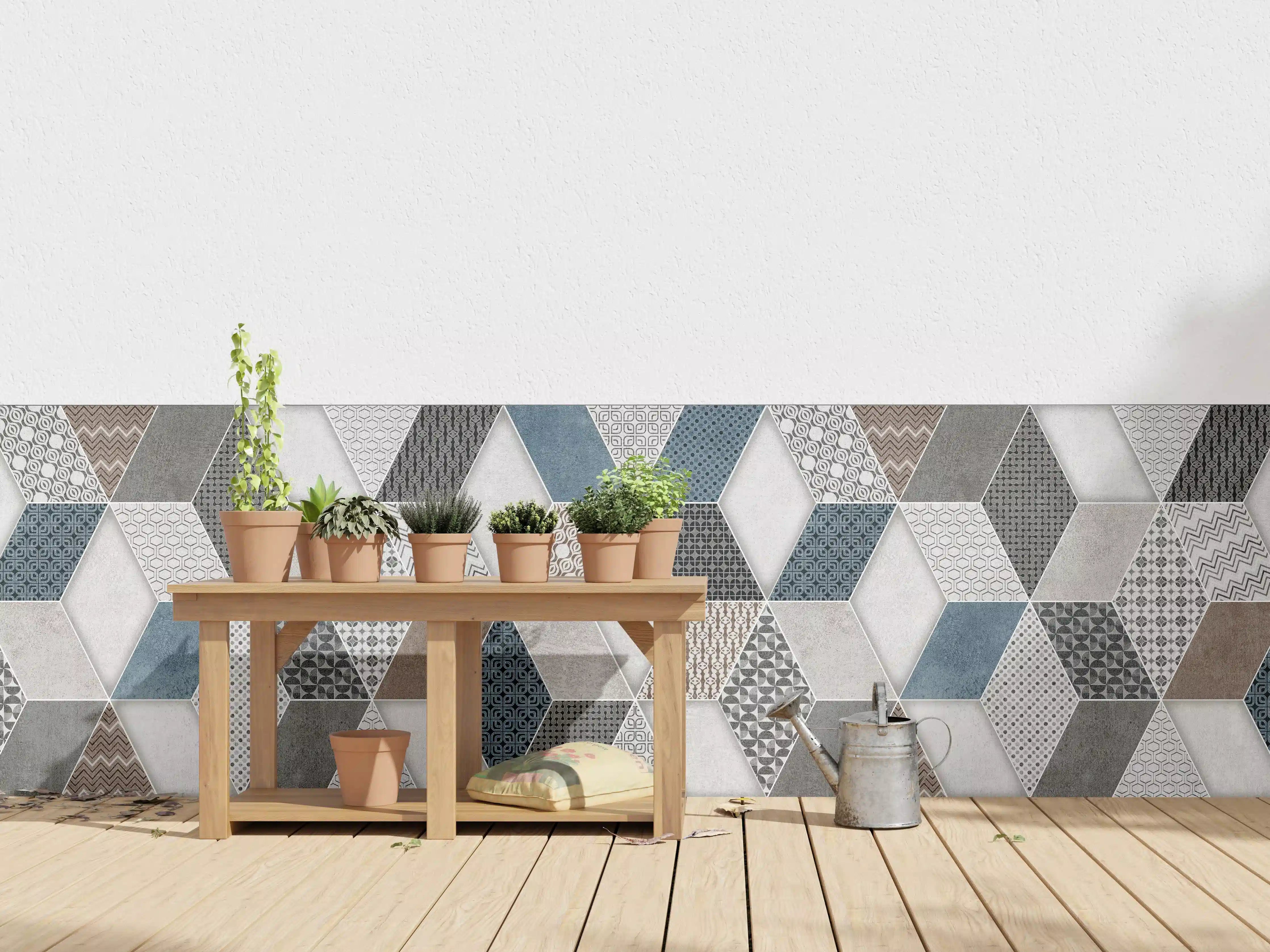 Wandverkleidung außen - Geometrischse Retro-Fliesen Muster
