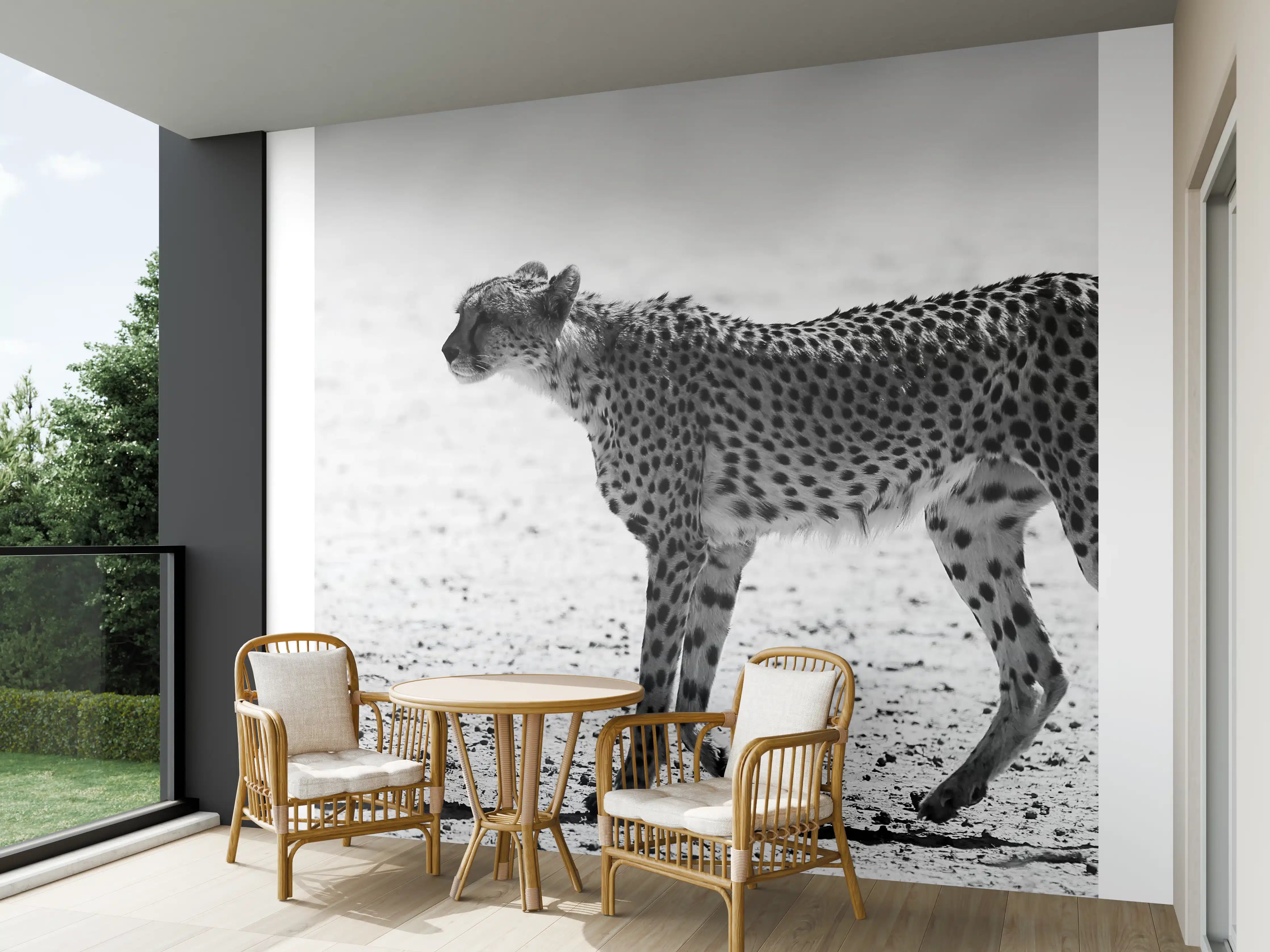 Wandverkleidung außen - Gepard in Schwarz-Weiß