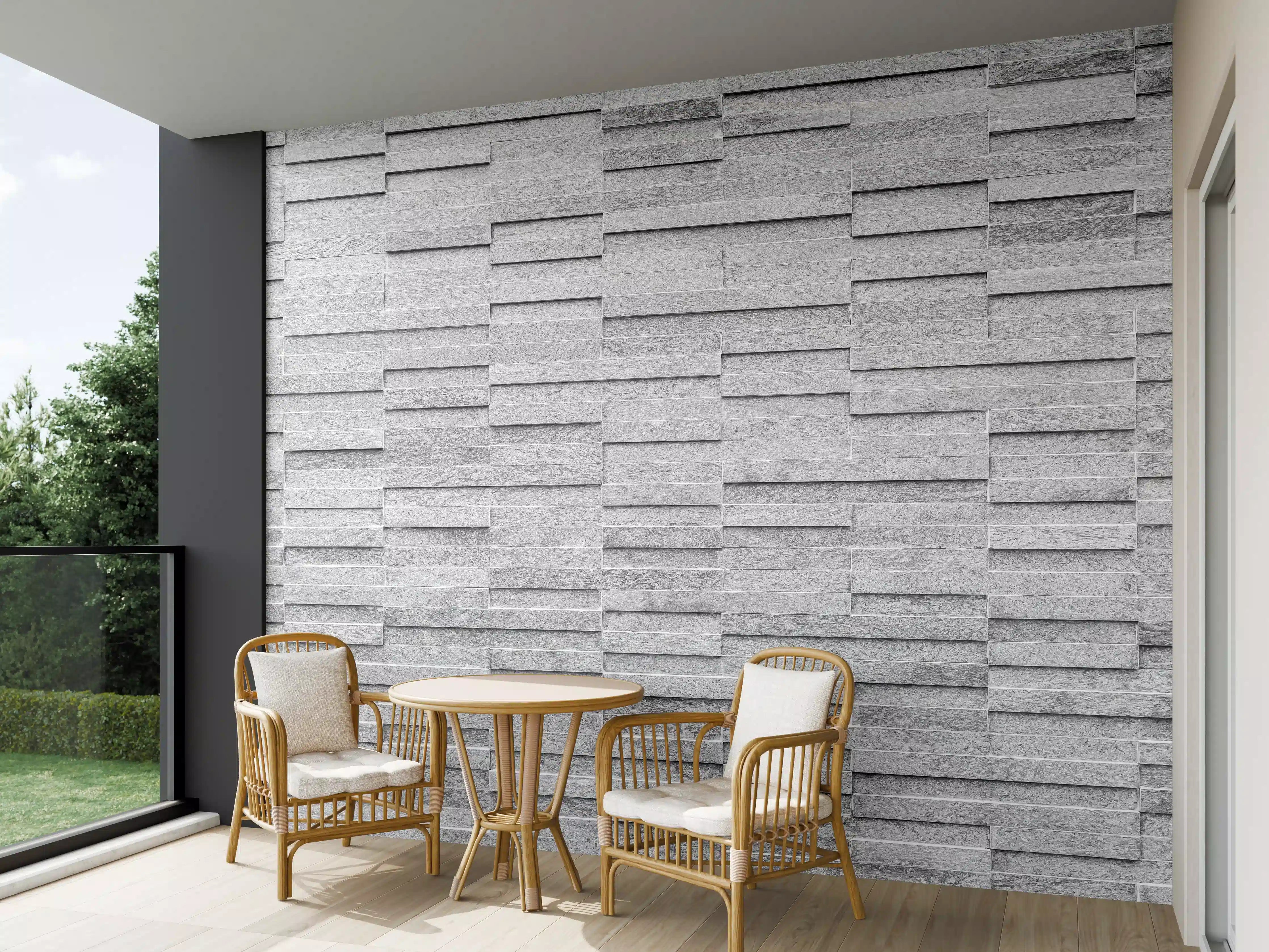 Wandverkleidung außen - Geriffelte gräuliche Backsteinmauer