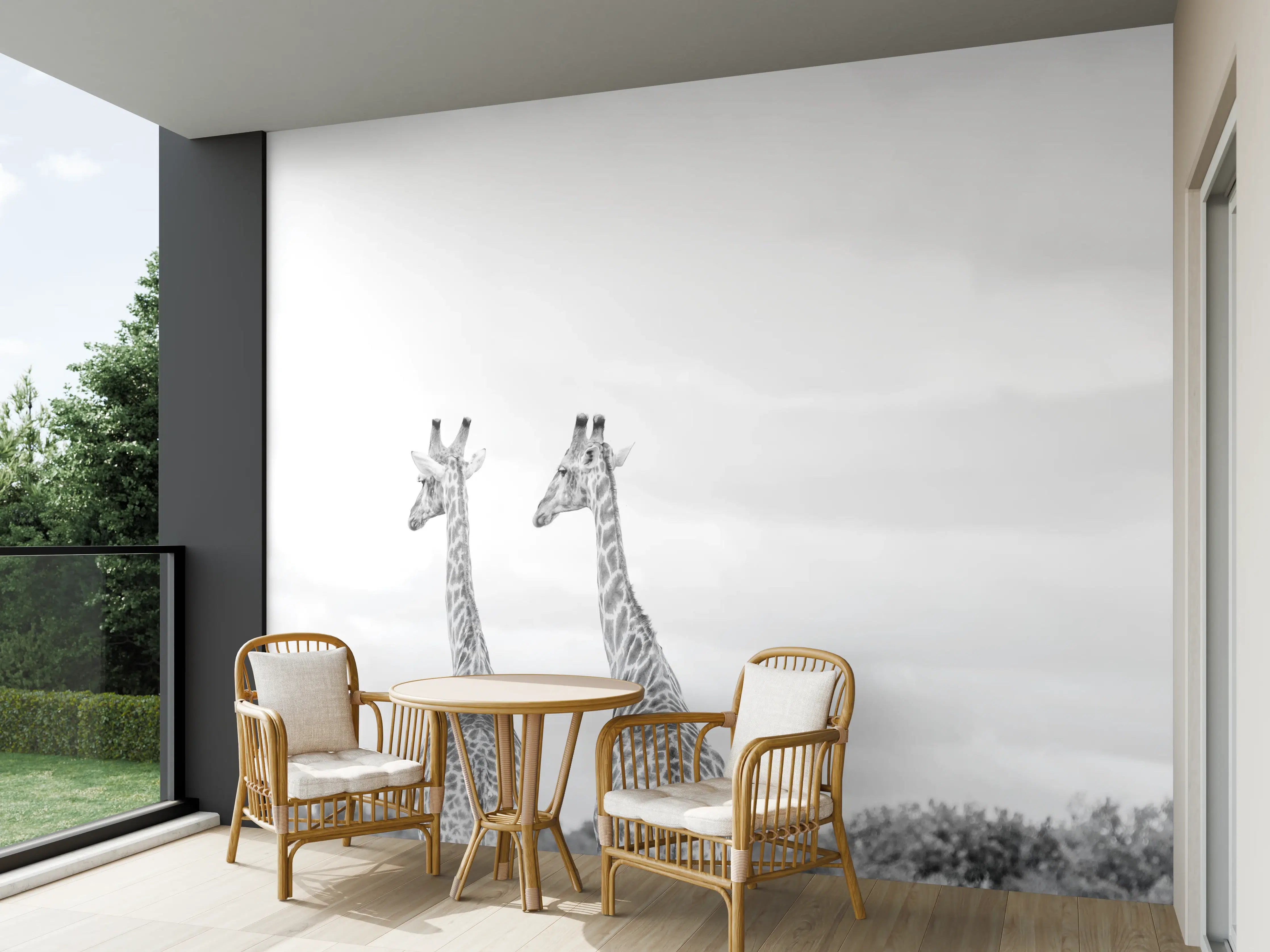 Wandverkleidung außen - Giraffen und Zebras - schwarz-weiß