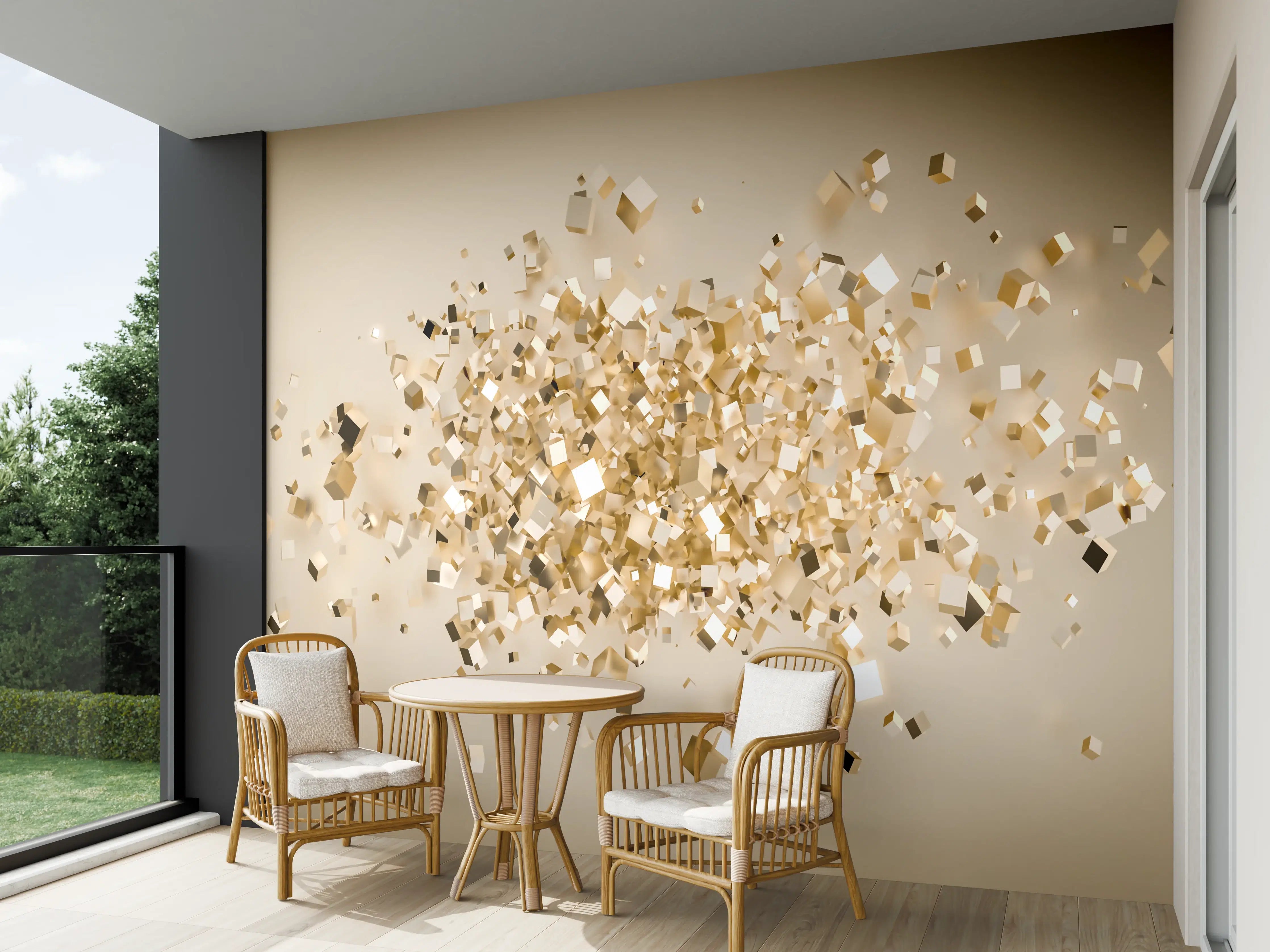 Wandverkleidung außen - Glänzende Goldwürfel 3D