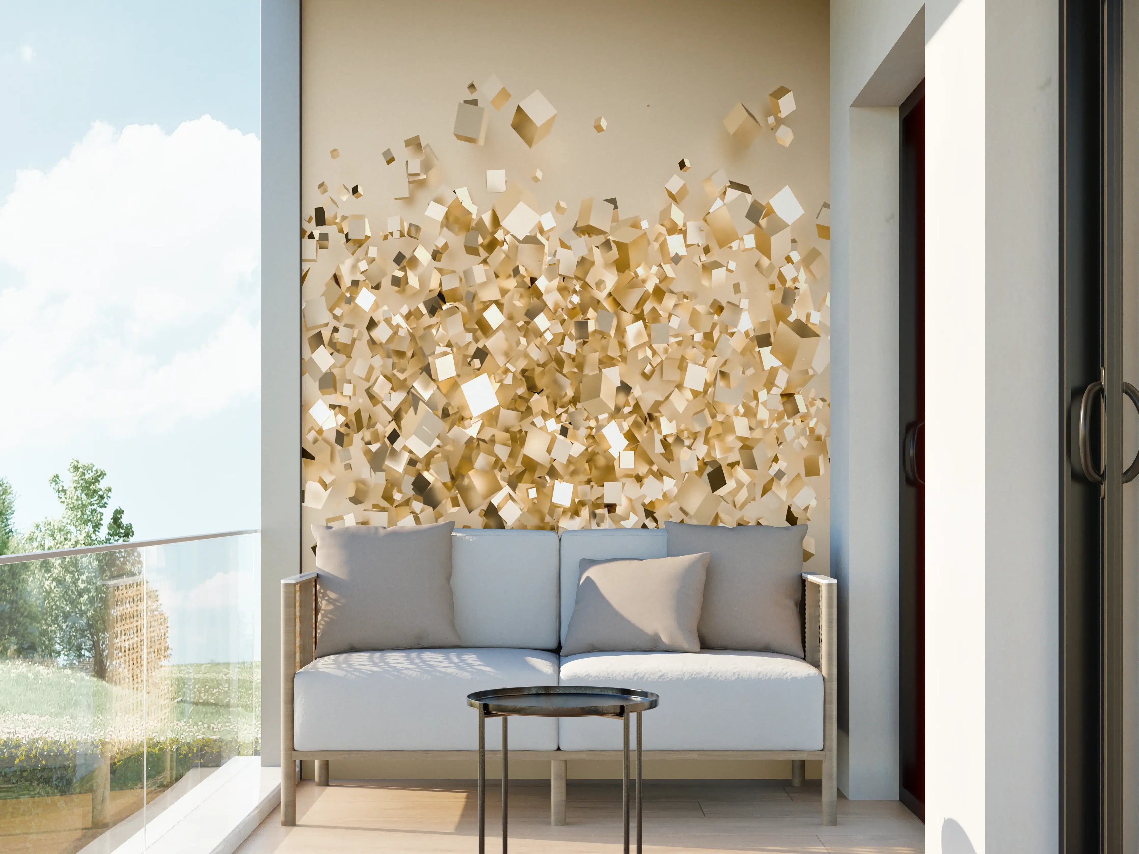 Wandverkleidung außen - Glänzende Goldwürfel 3D