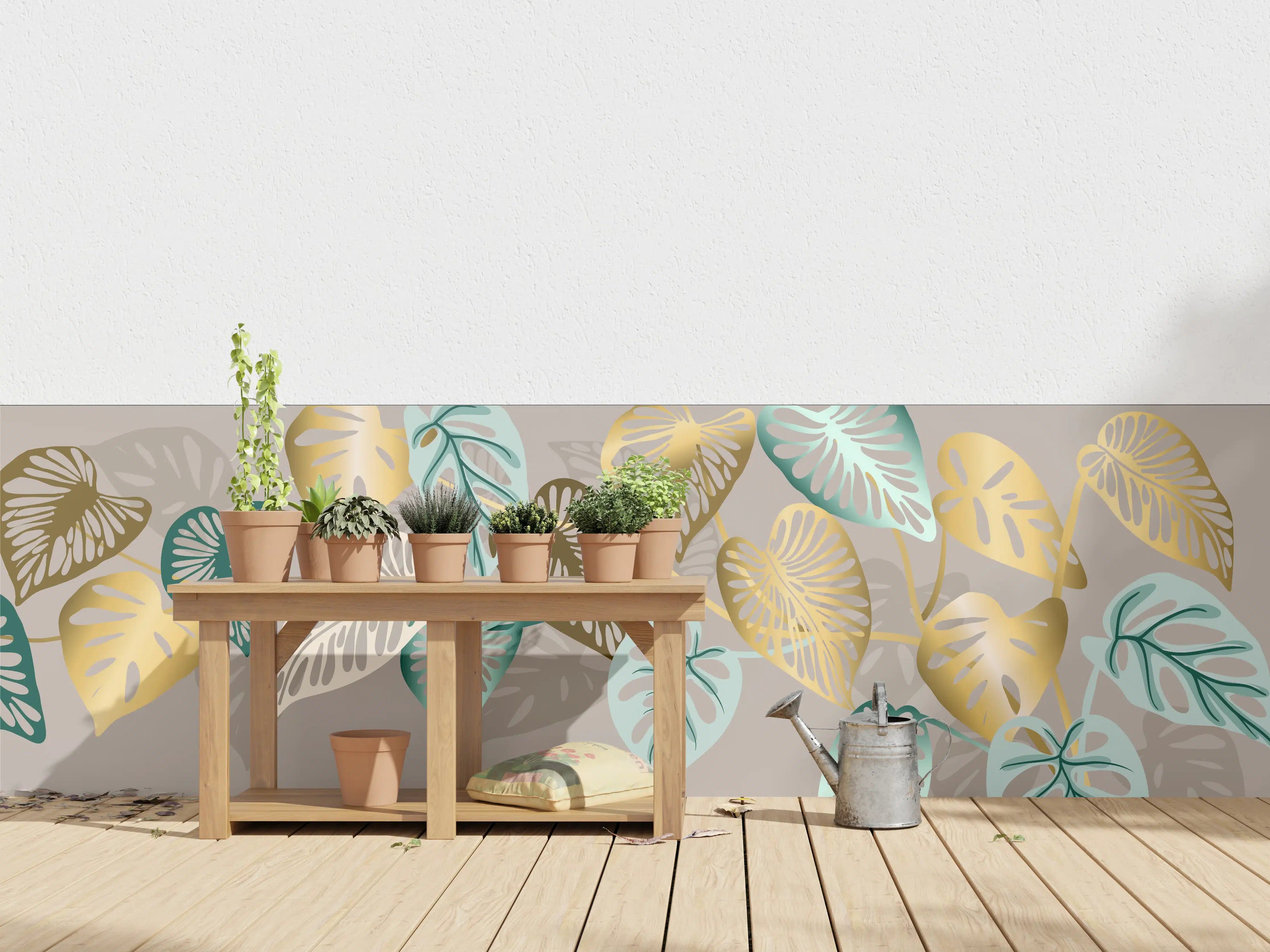 Wandverkleidung außen - Gold-Beige Blätter-Muster-Dekor