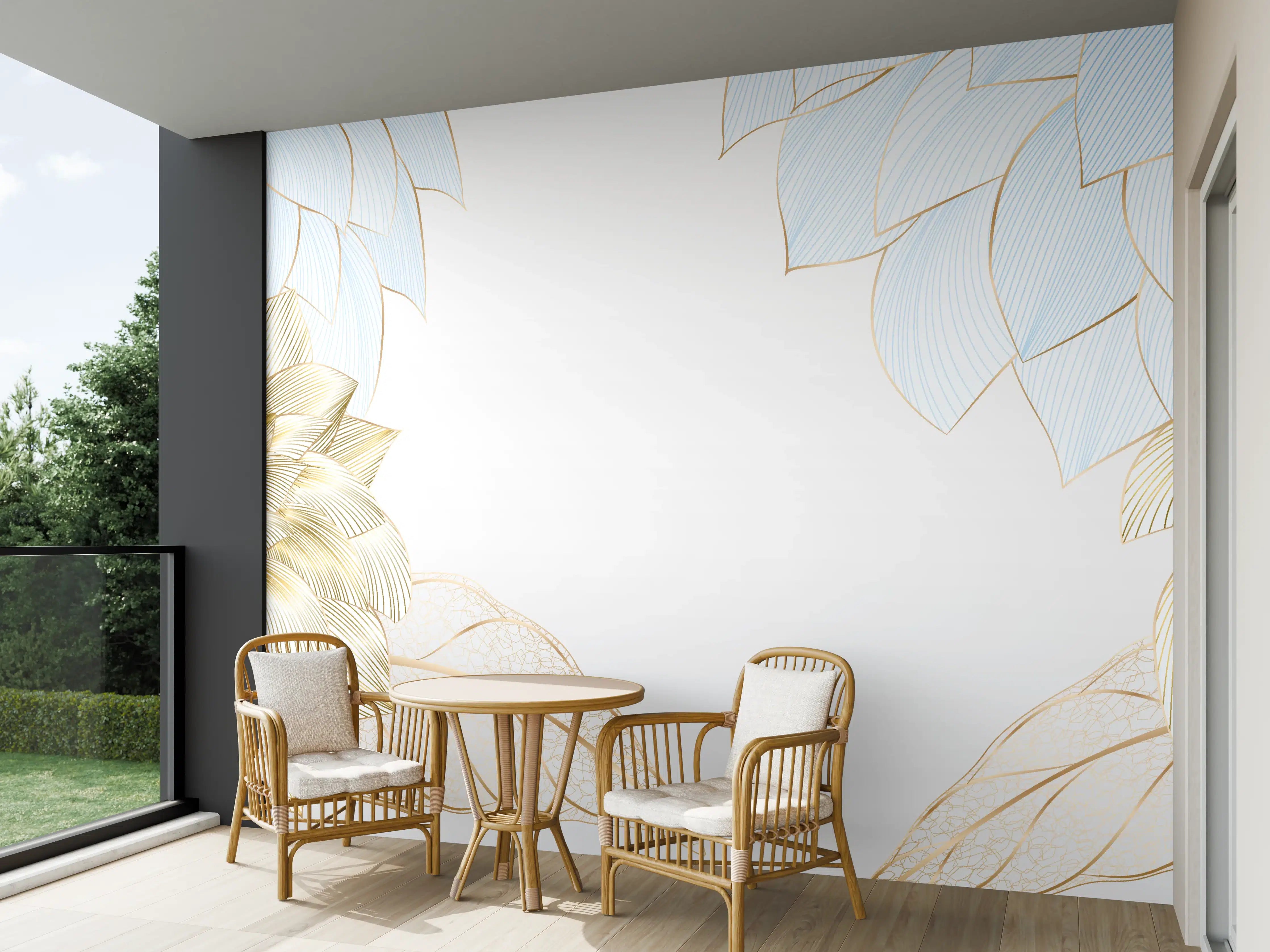 Wandverkleidung außen - Gold-Weiß Floral Design