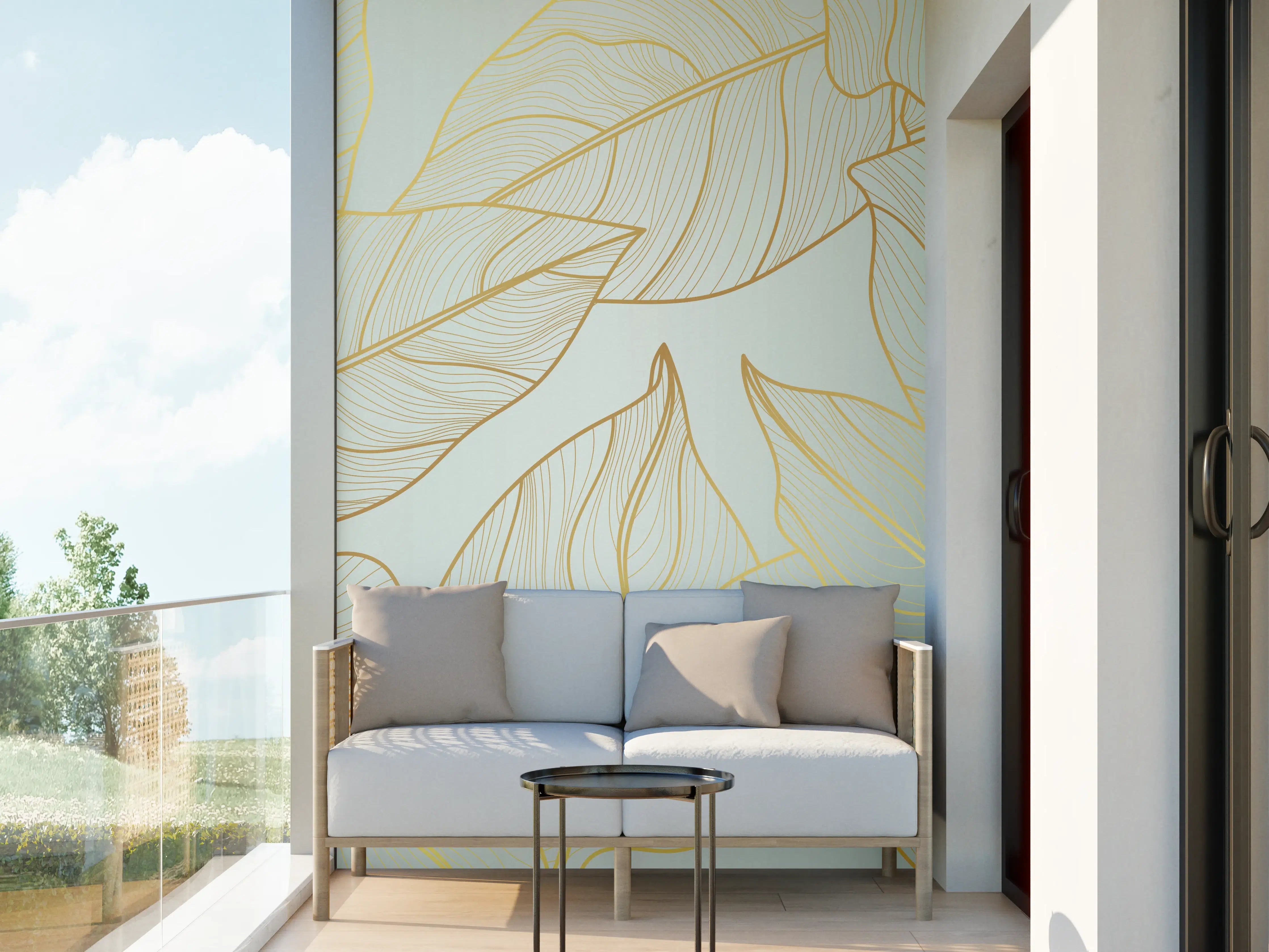 Wandverkleidung außen - Goldene Blätter auf Hellgelb