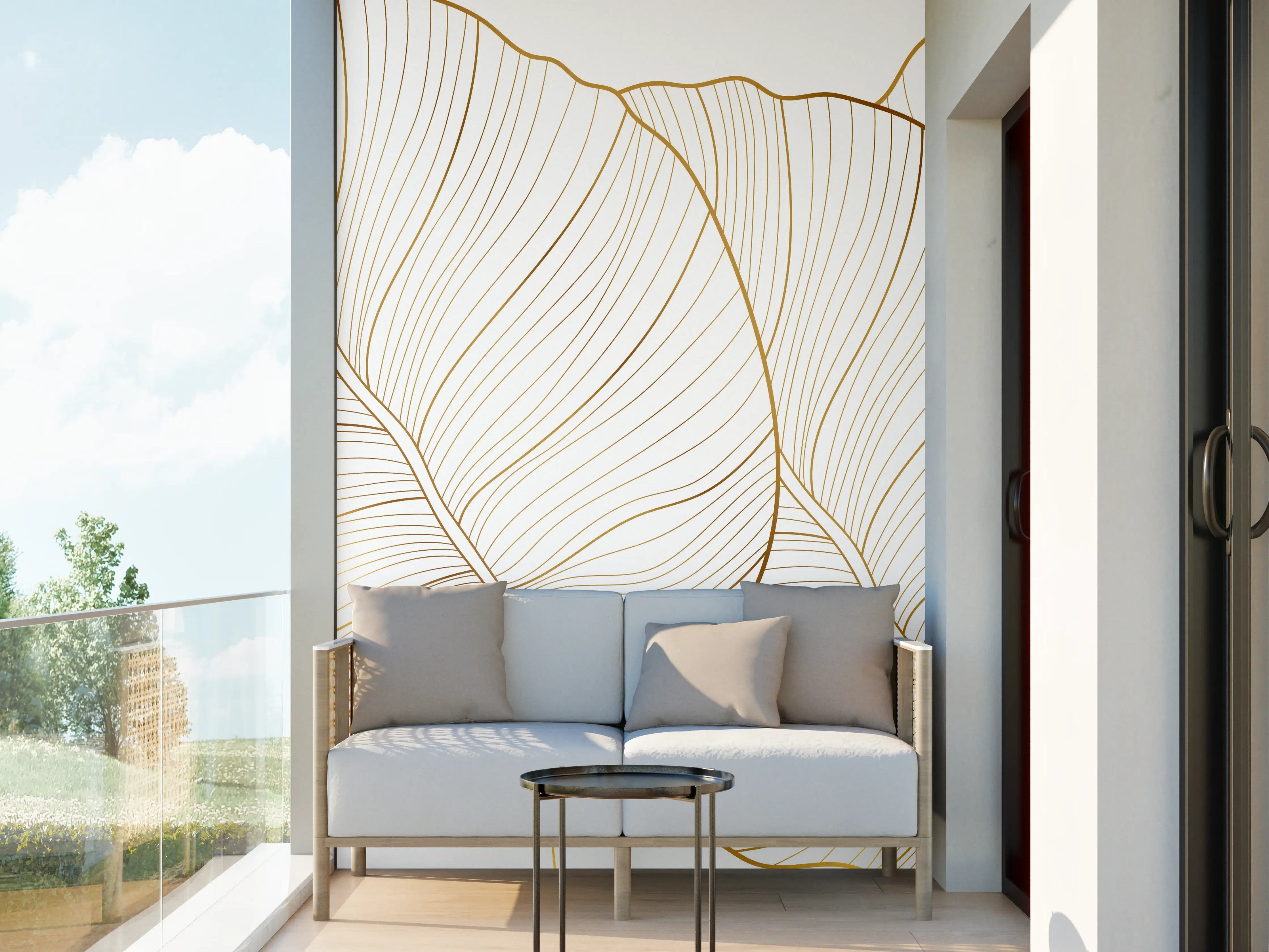 Wandverkleidung außen - Goldene Blattstruktur auf Weiß