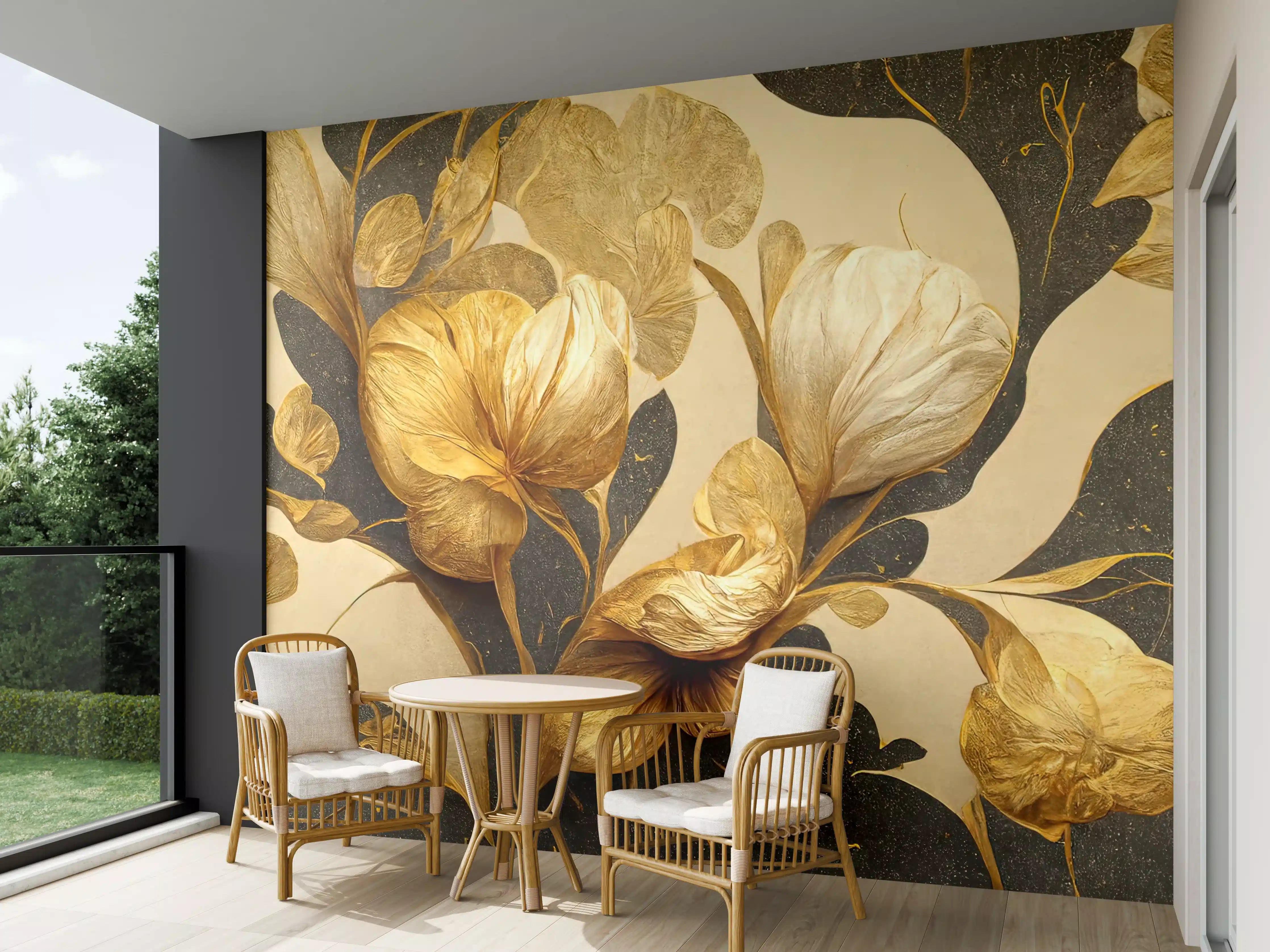Wandverkleidung außen - Goldene Blumen im klassischen Stil
