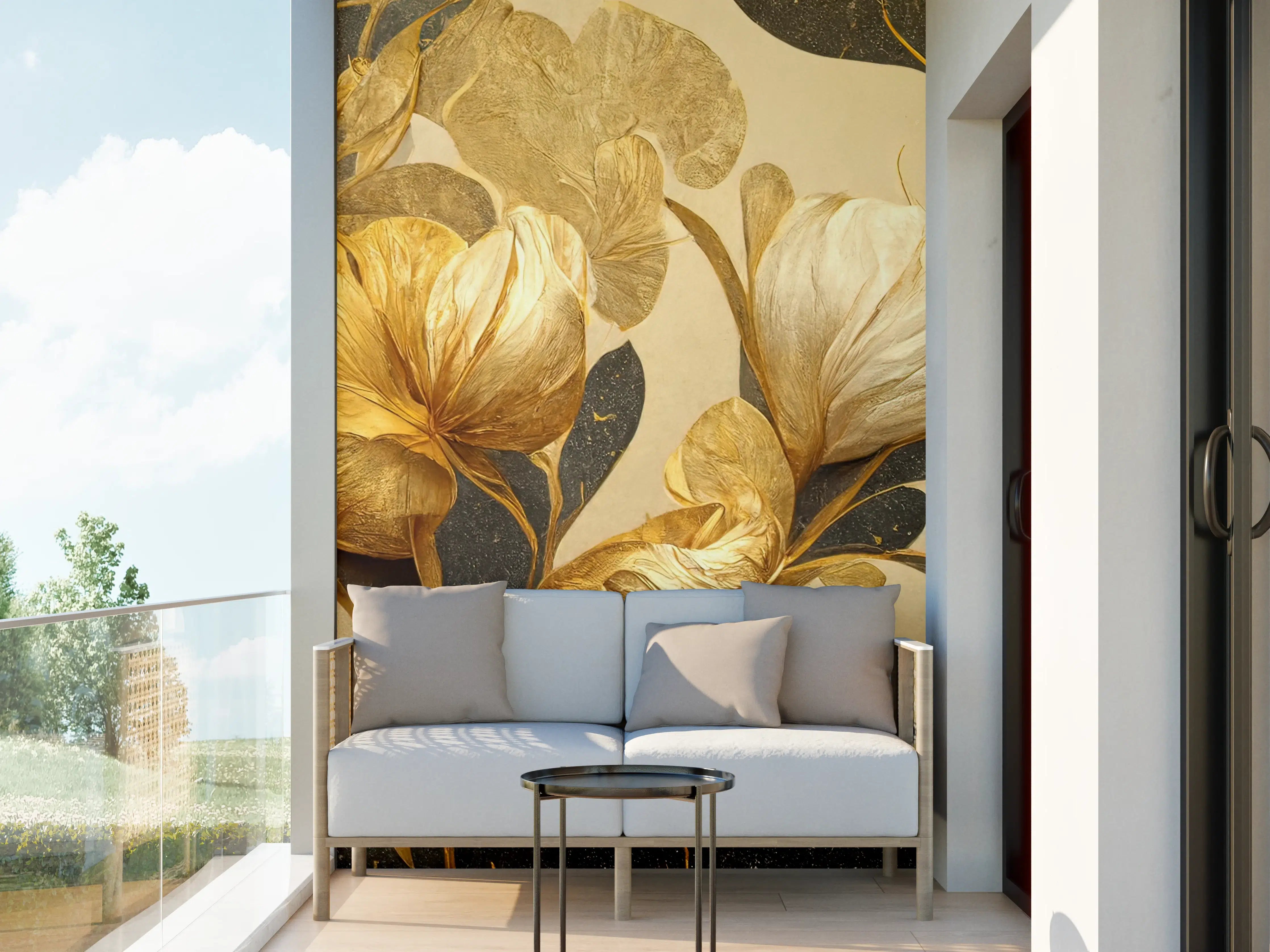 Wandverkleidung außen - Goldene Blumen im klassischen Stil