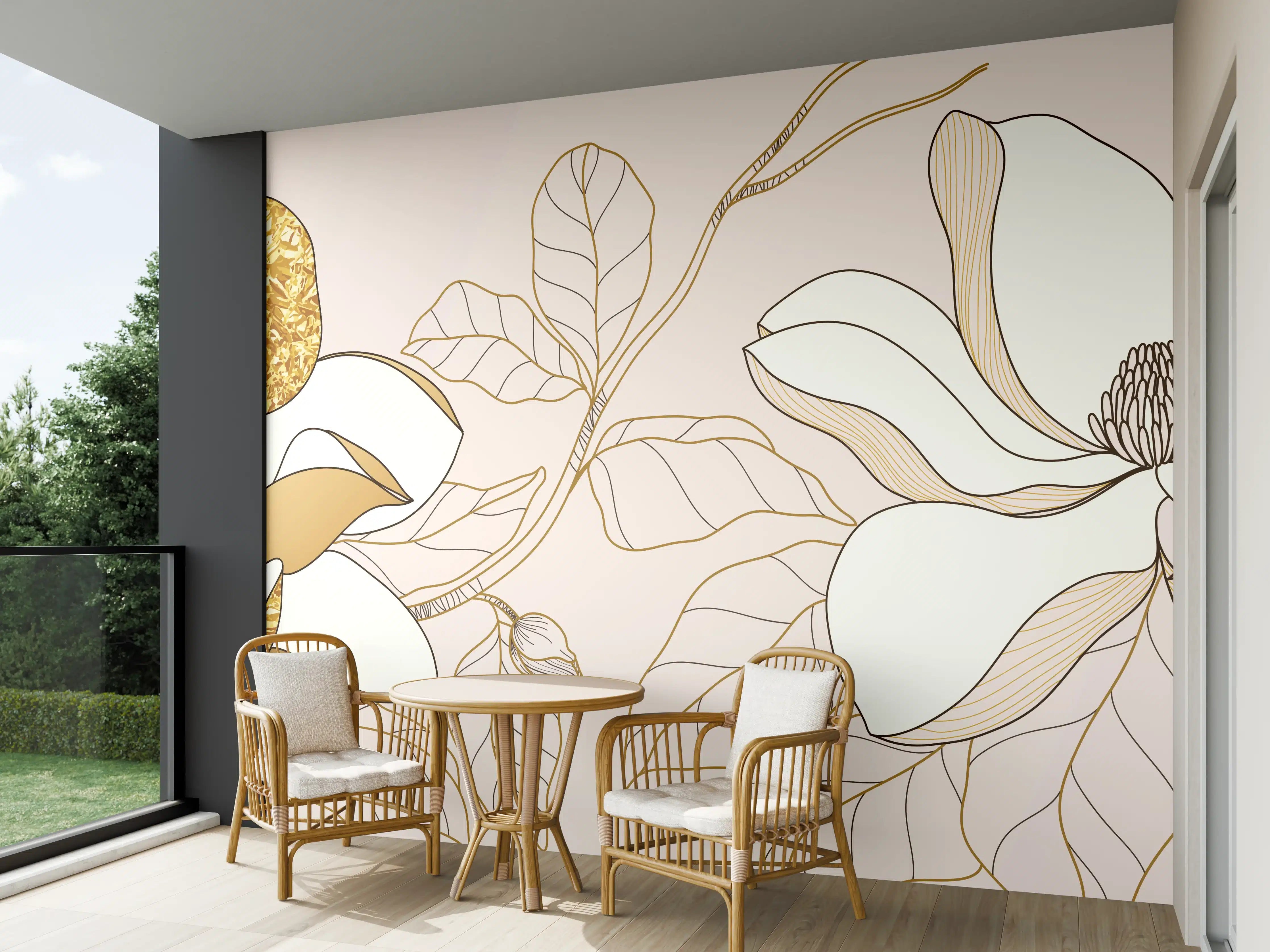 Wandverkleidung außen - Goldene Blumenmuster Illustration