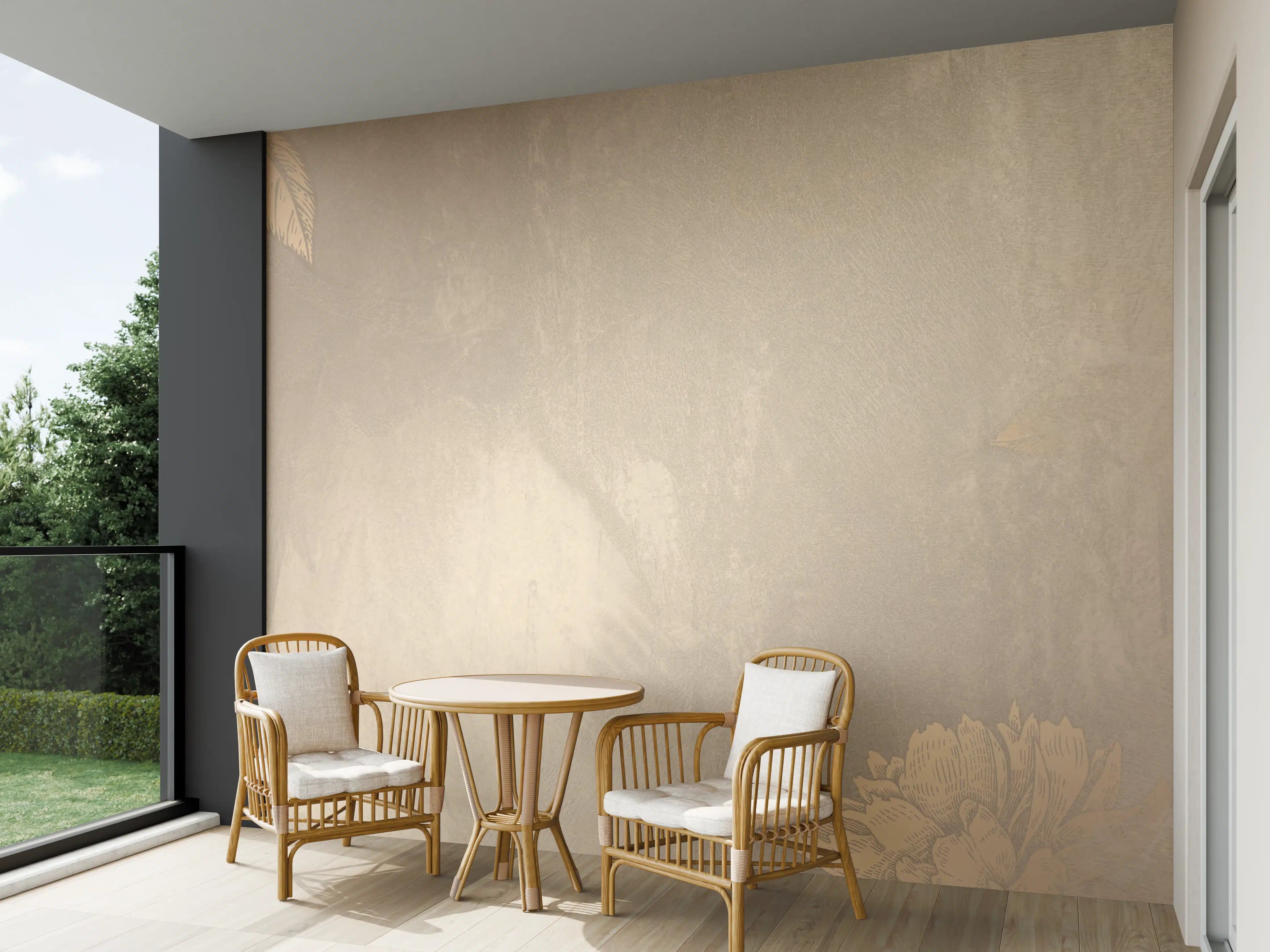 Wandverkleidung außen - Goldene Blumenmuster mit Beige-Tönen