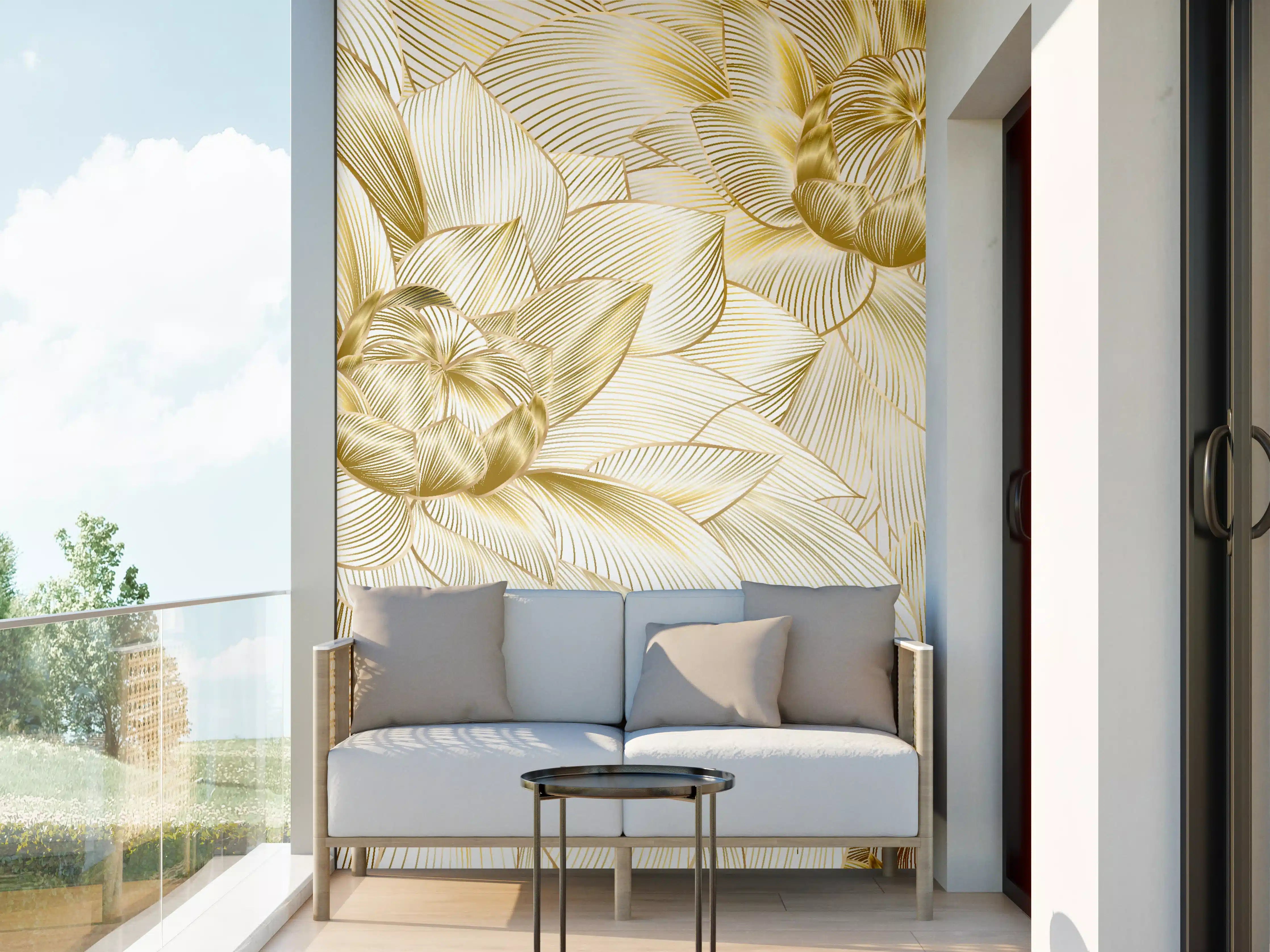 Wandverkleidung außen - Goldene Blumenmuster mit Silberakzenten