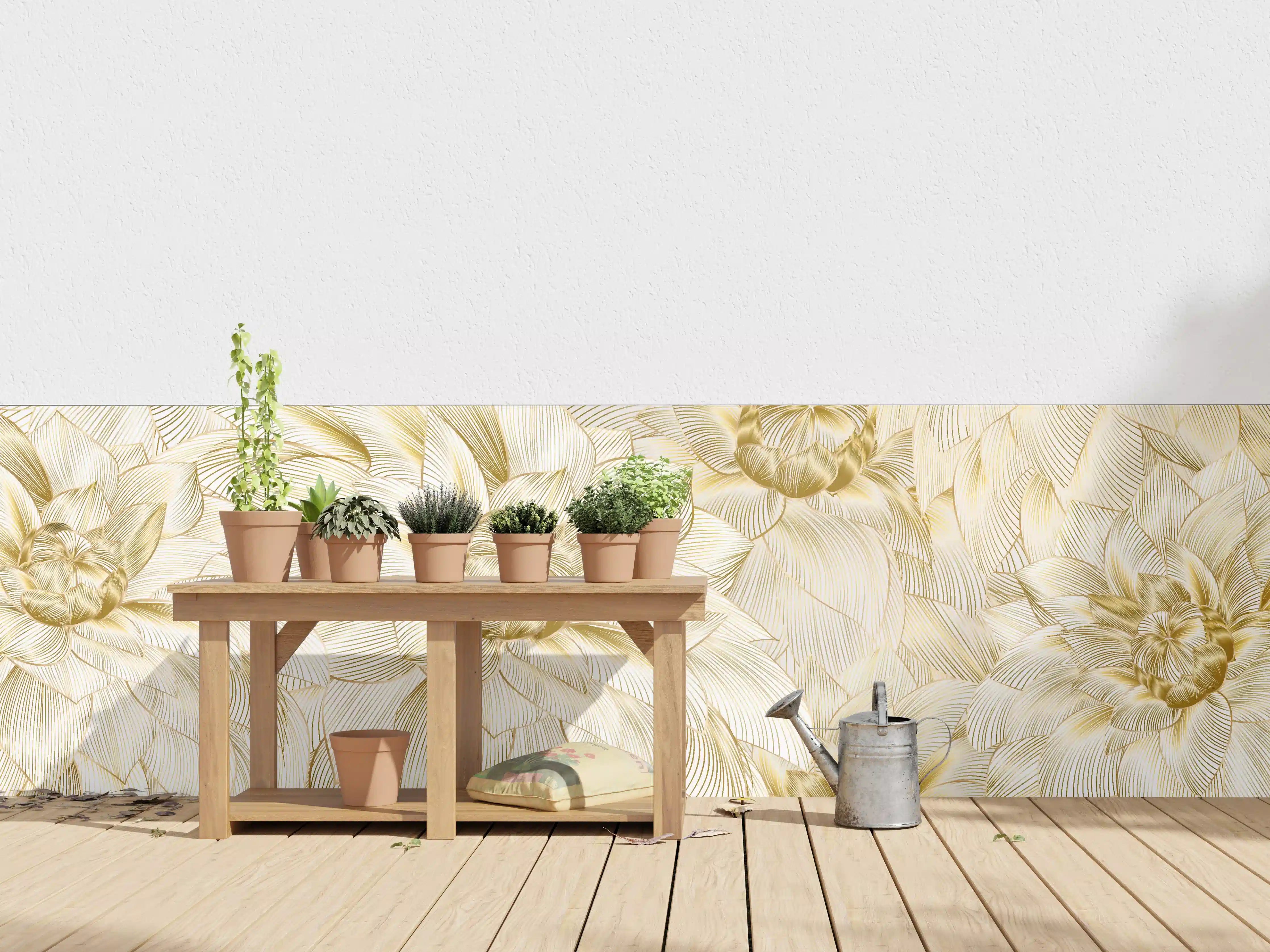 Wandverkleidung außen - Goldene Blumenmuster mit Silberakzenten