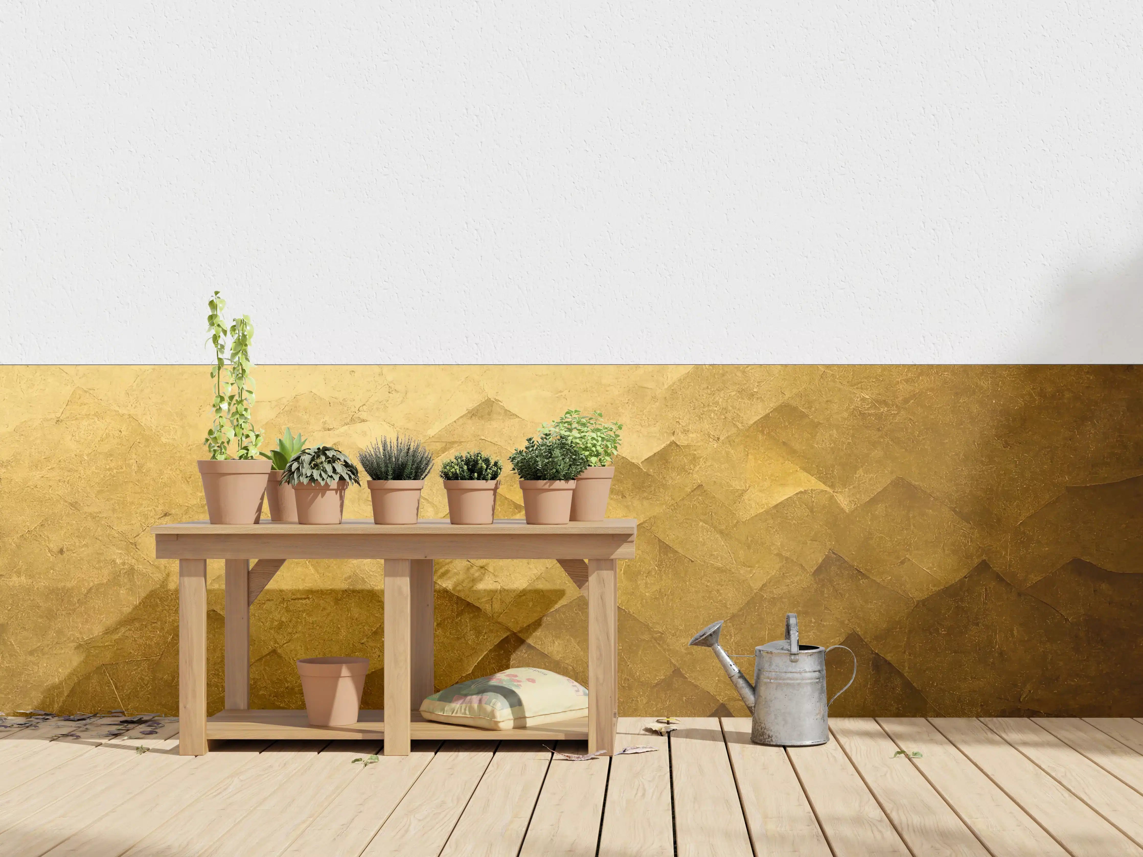 Wandverkleidung außen - Goldene Geometrie mit Metallic-Effekt
