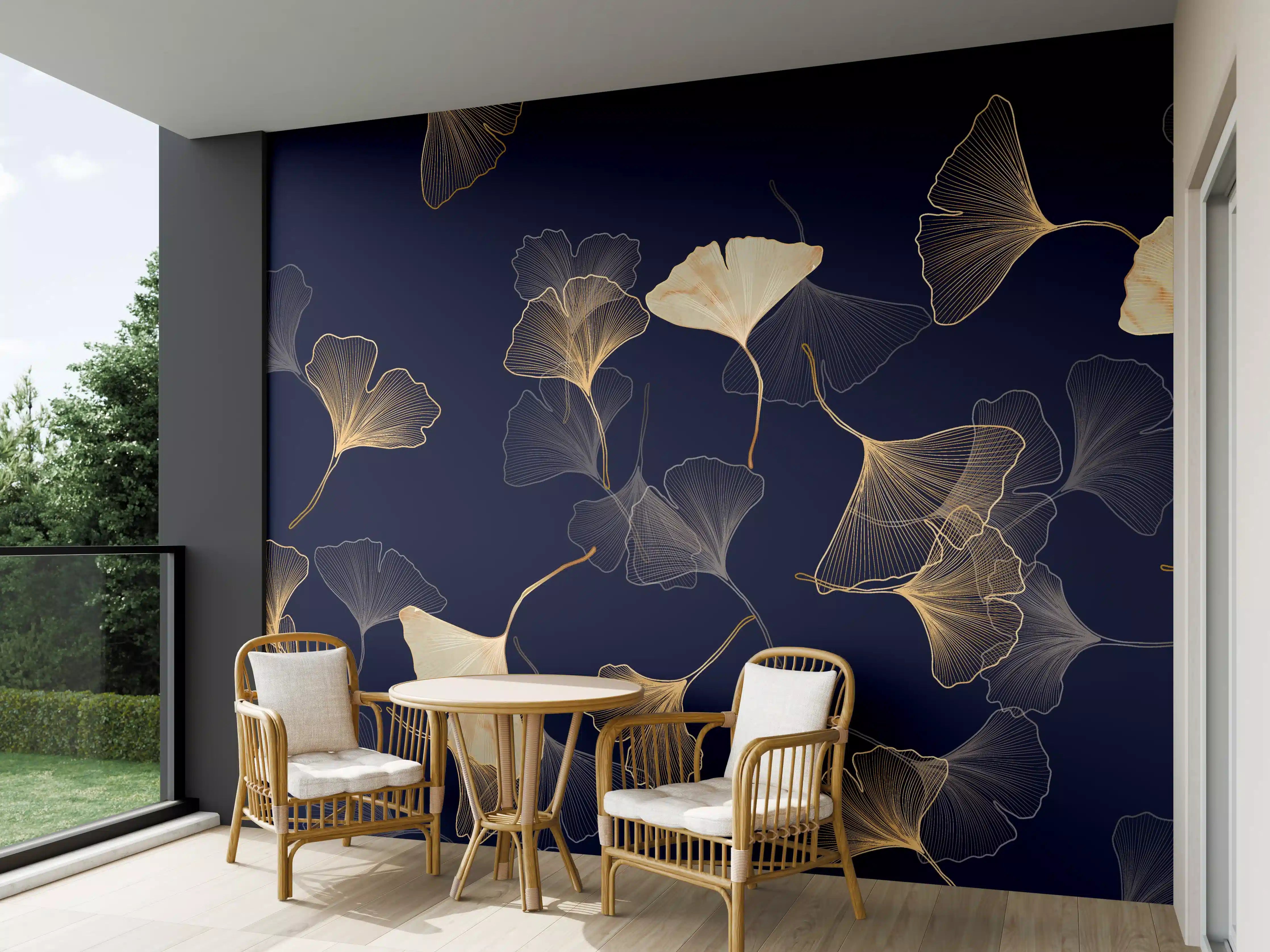 Wandverkleidung außen - Goldene Ginkgo Blatt Design Tapete