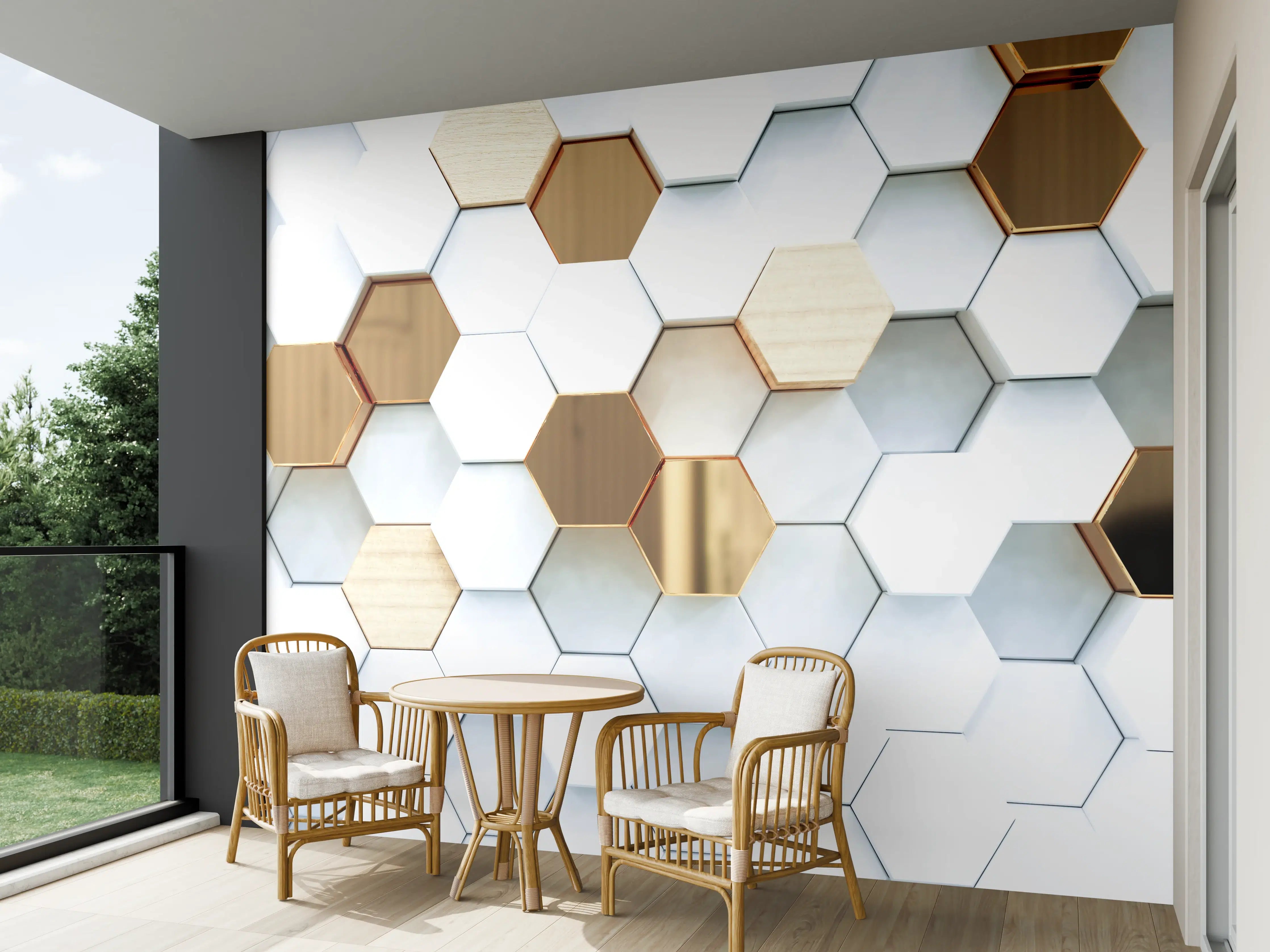 Wandverkleidung außen - Goldene Hexagon Luxusstruktur