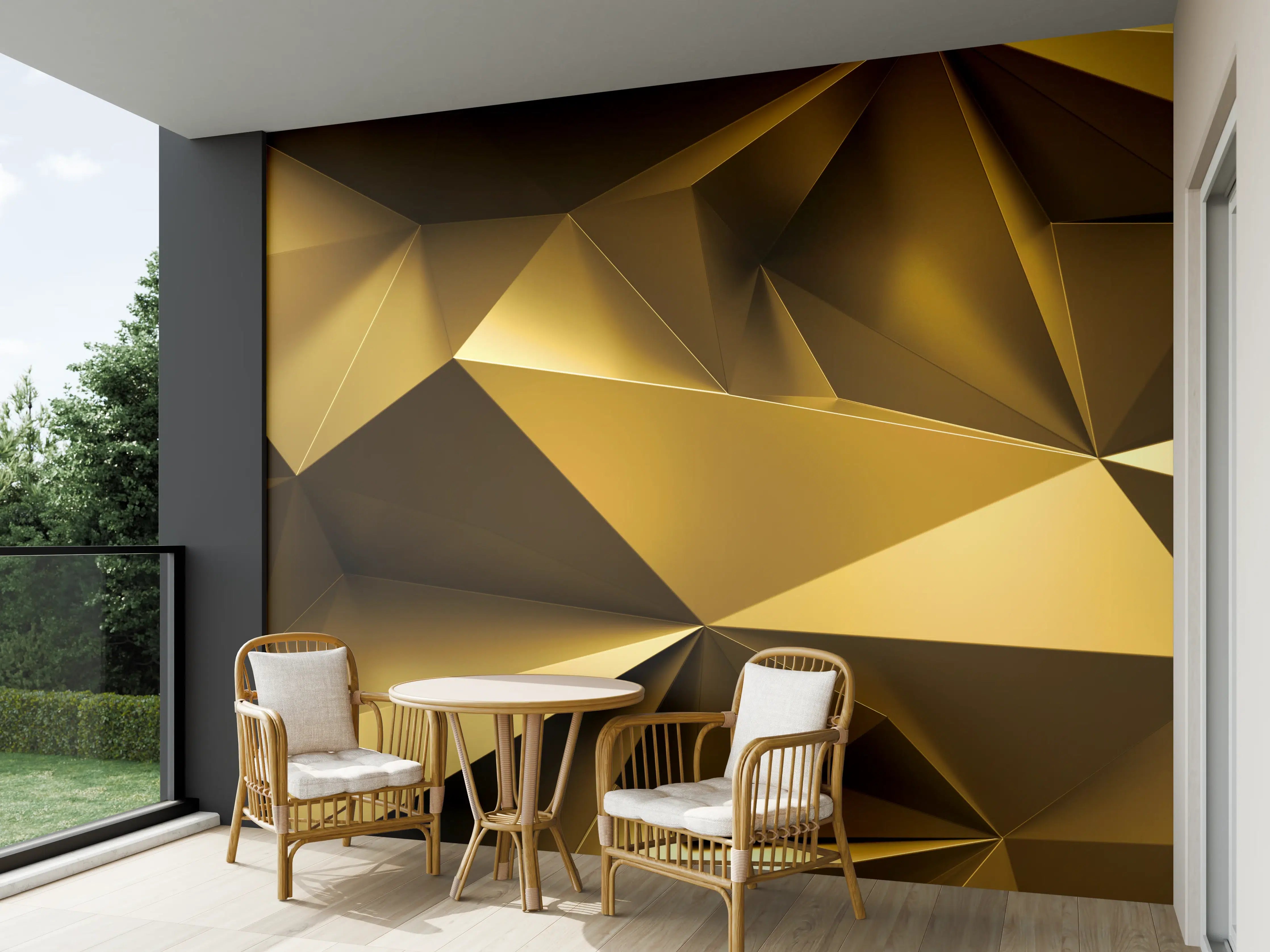 Wandverkleidung außen - Goldene Kristall Polygon Tapete