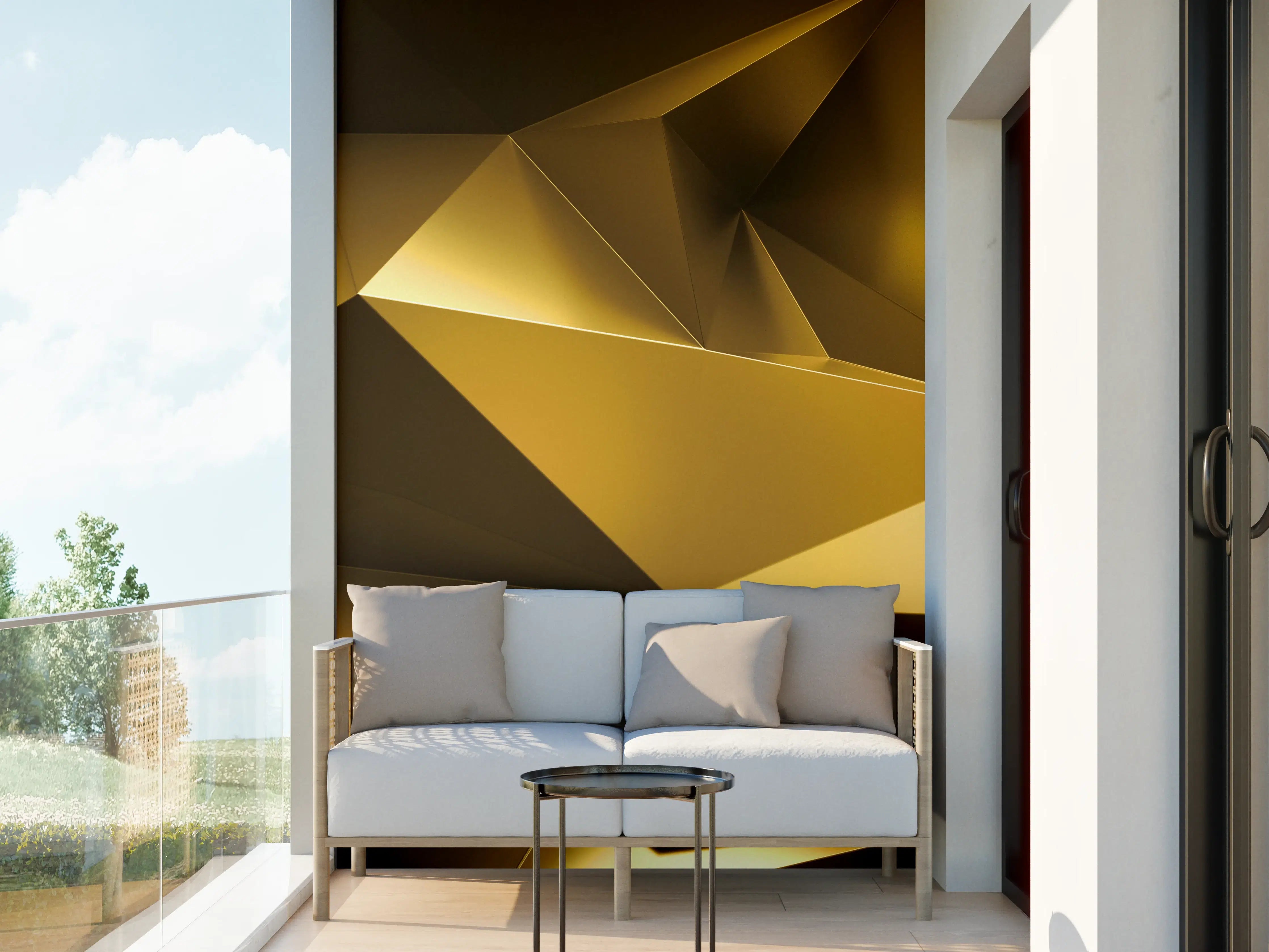 Wandverkleidung außen - Goldene Kristall Polygon Tapete
