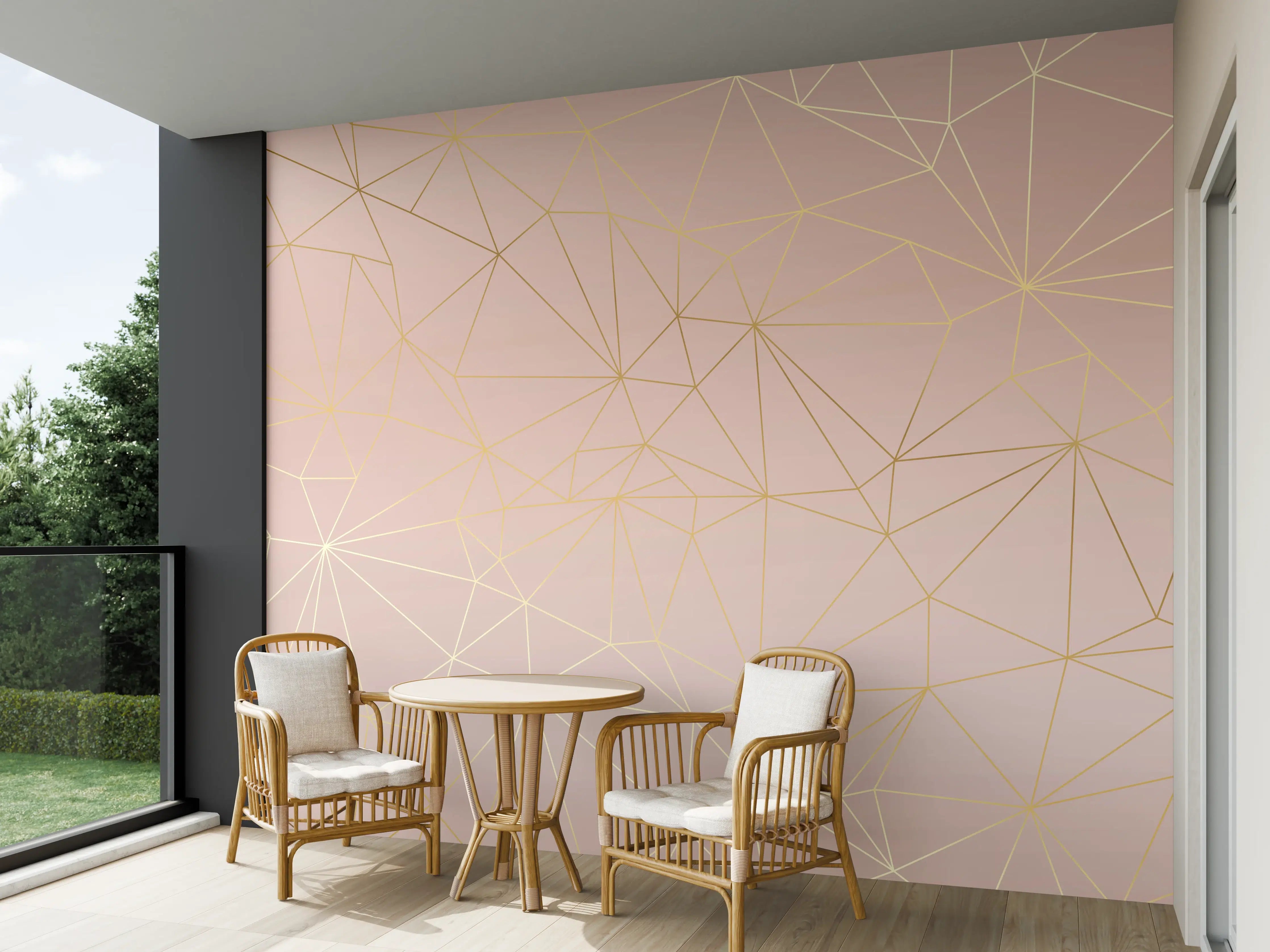 Wandverkleidung außen - Goldene Linien auf Beige Hintergrund