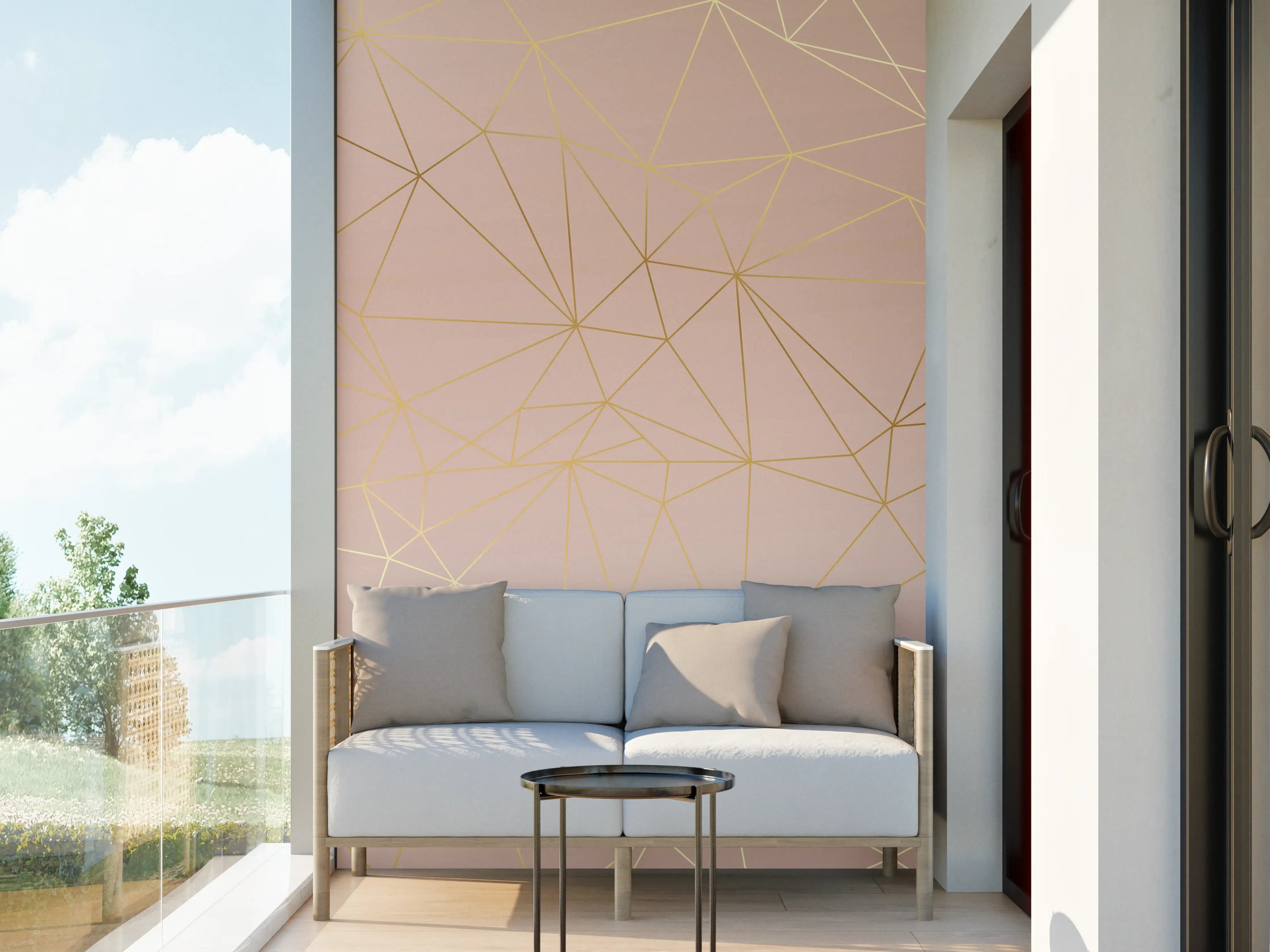 Wandverkleidung außen - Goldene Linien auf Beige Hintergrund