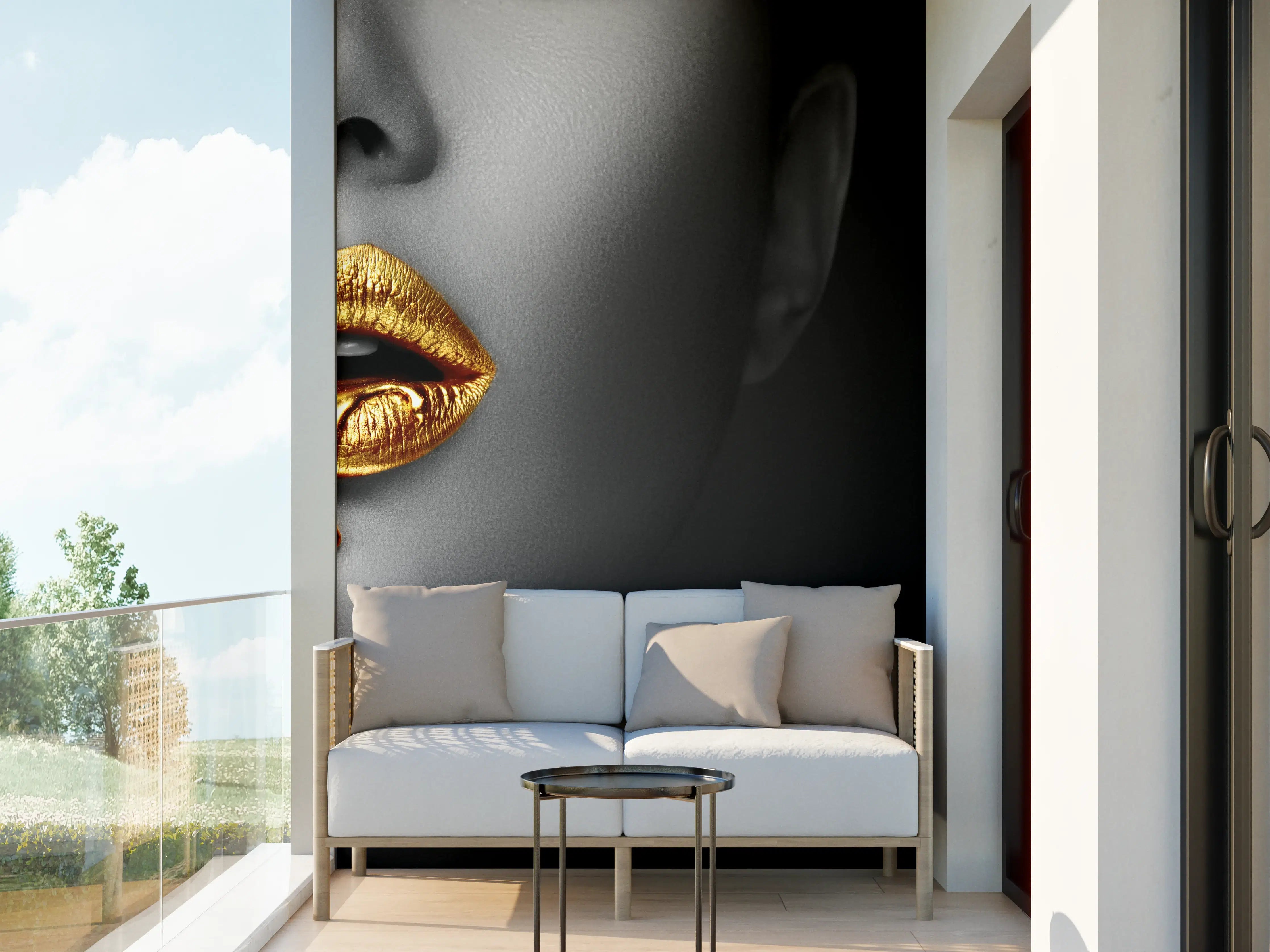 Wandverkleidung außen - Goldene Lippen Liquid Art