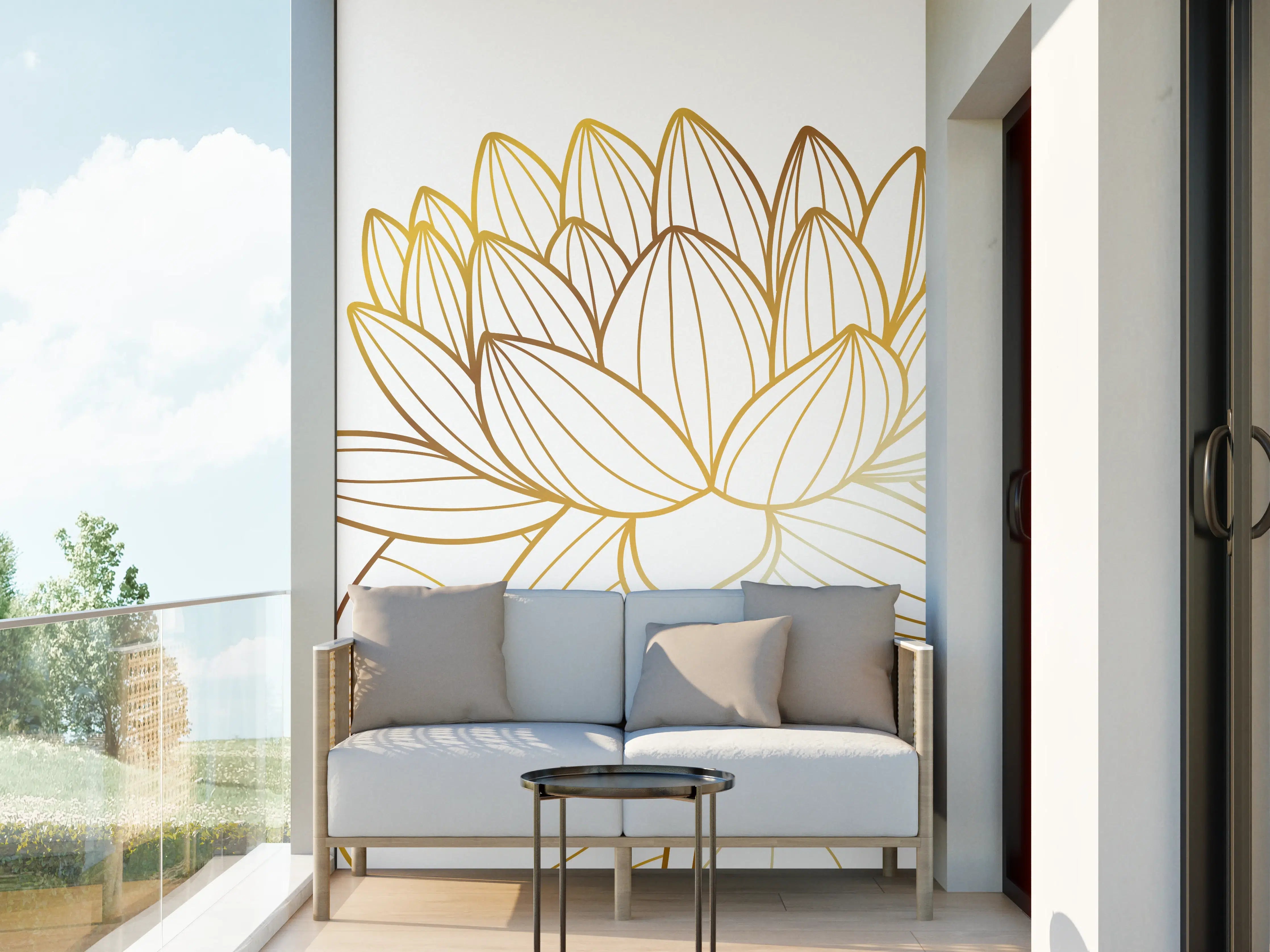 Wandverkleidung außen - Goldene Lotusblüte Zeichnung