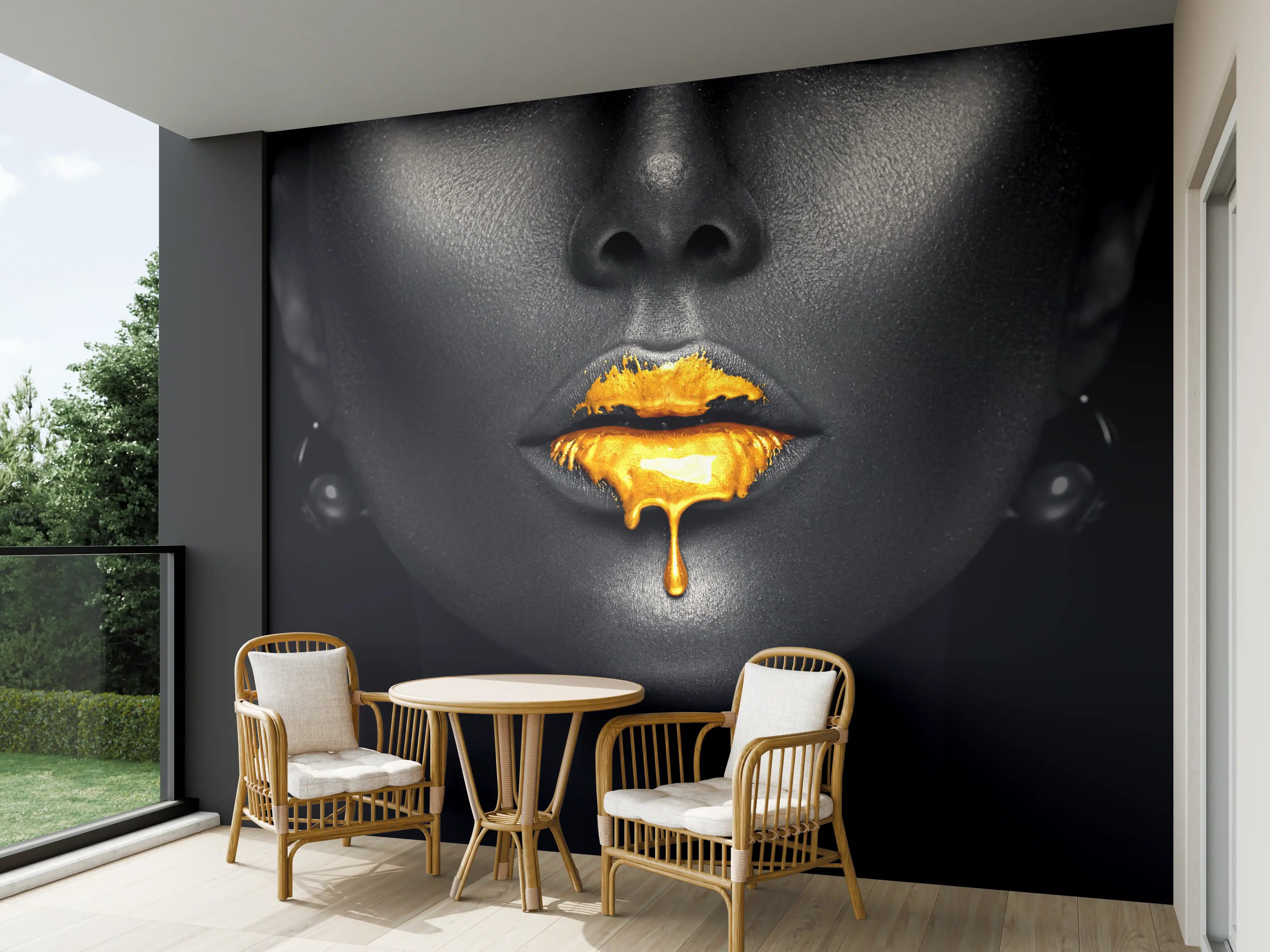 Wandverkleidung außen - Goldene Make-up Lippen