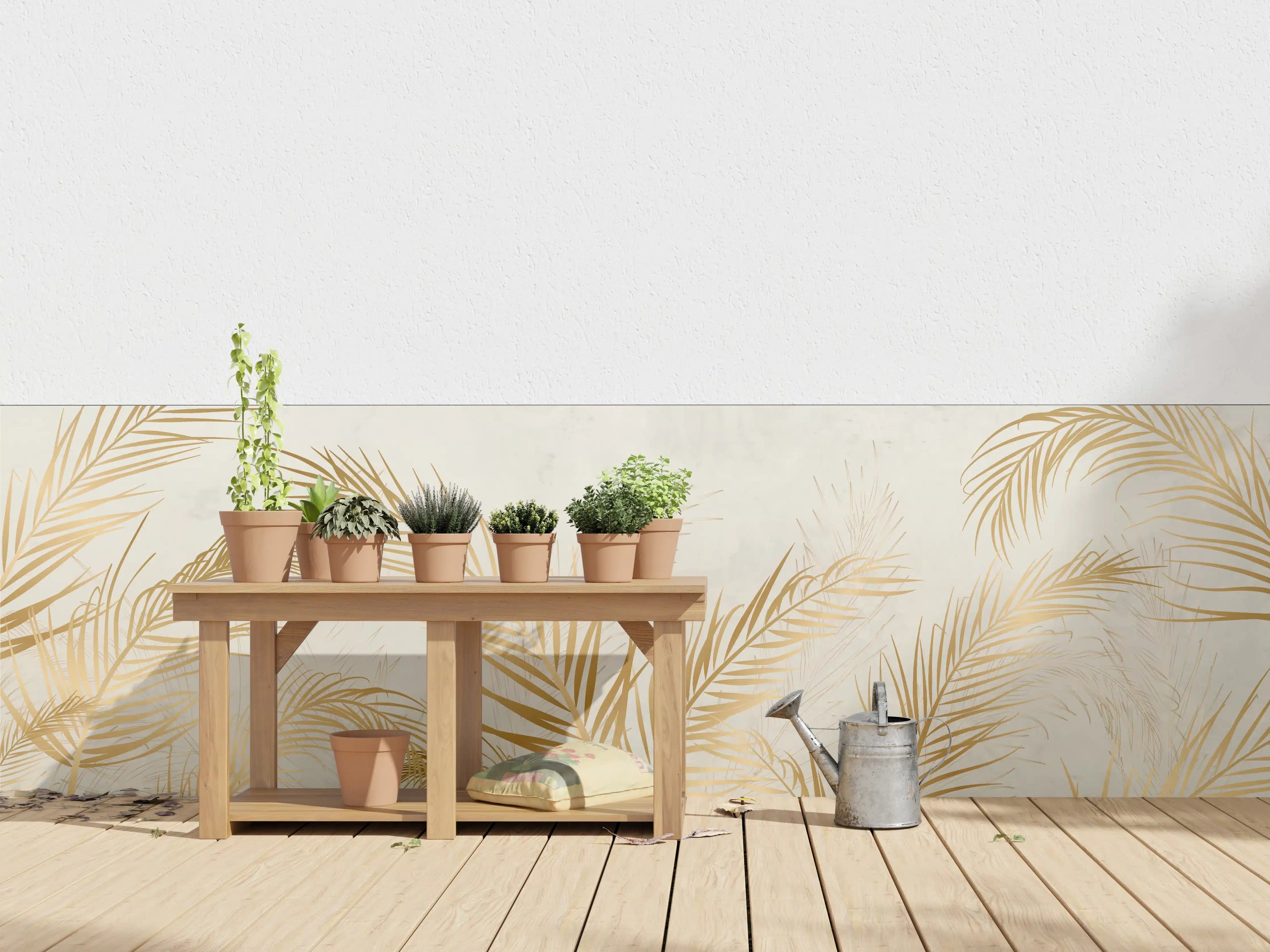 Wandverkleidung außen - Goldene Palmwedel Deko