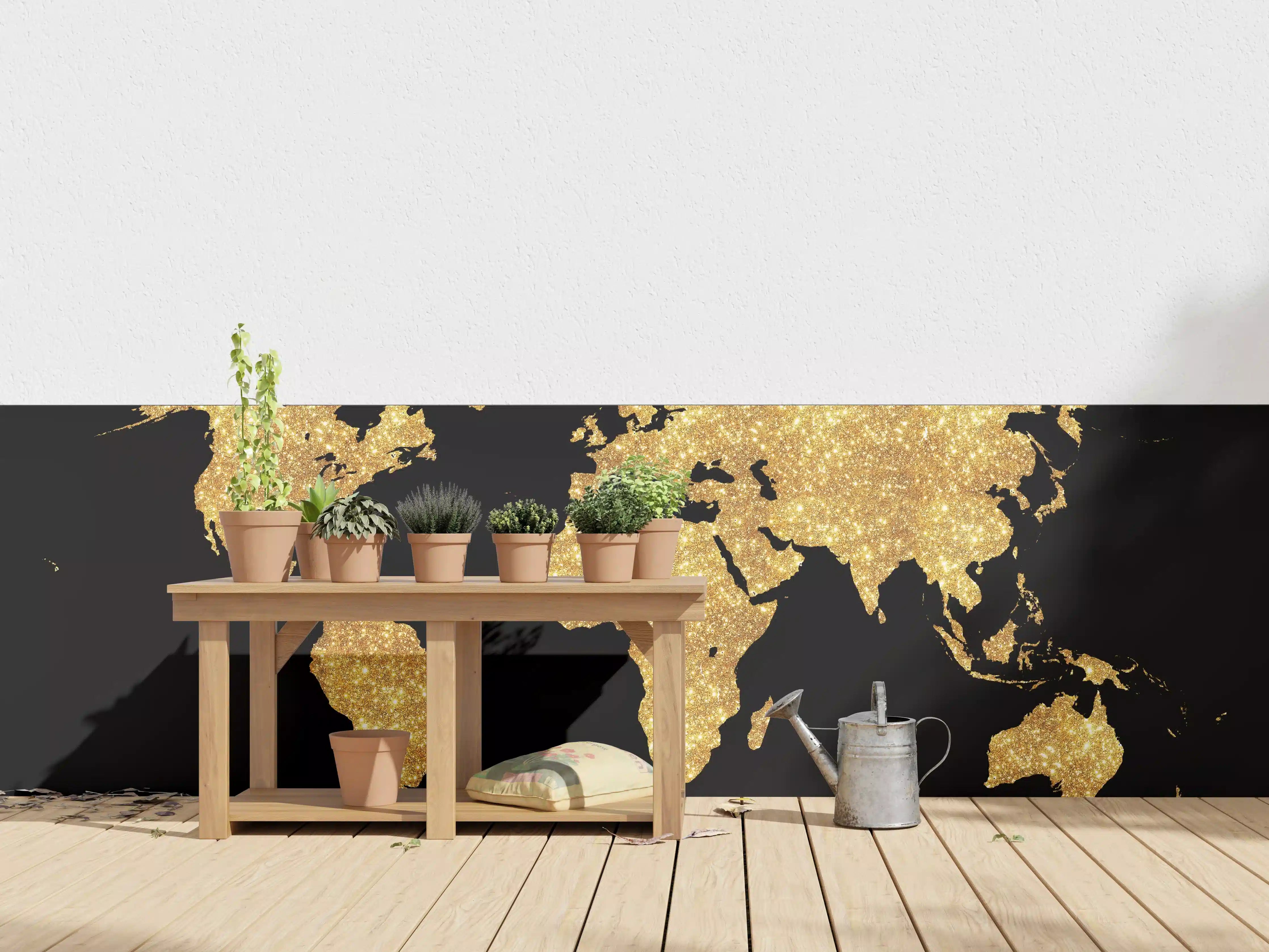 Wandverkleidung außen - Goldene Weltkarte Nachtlicht