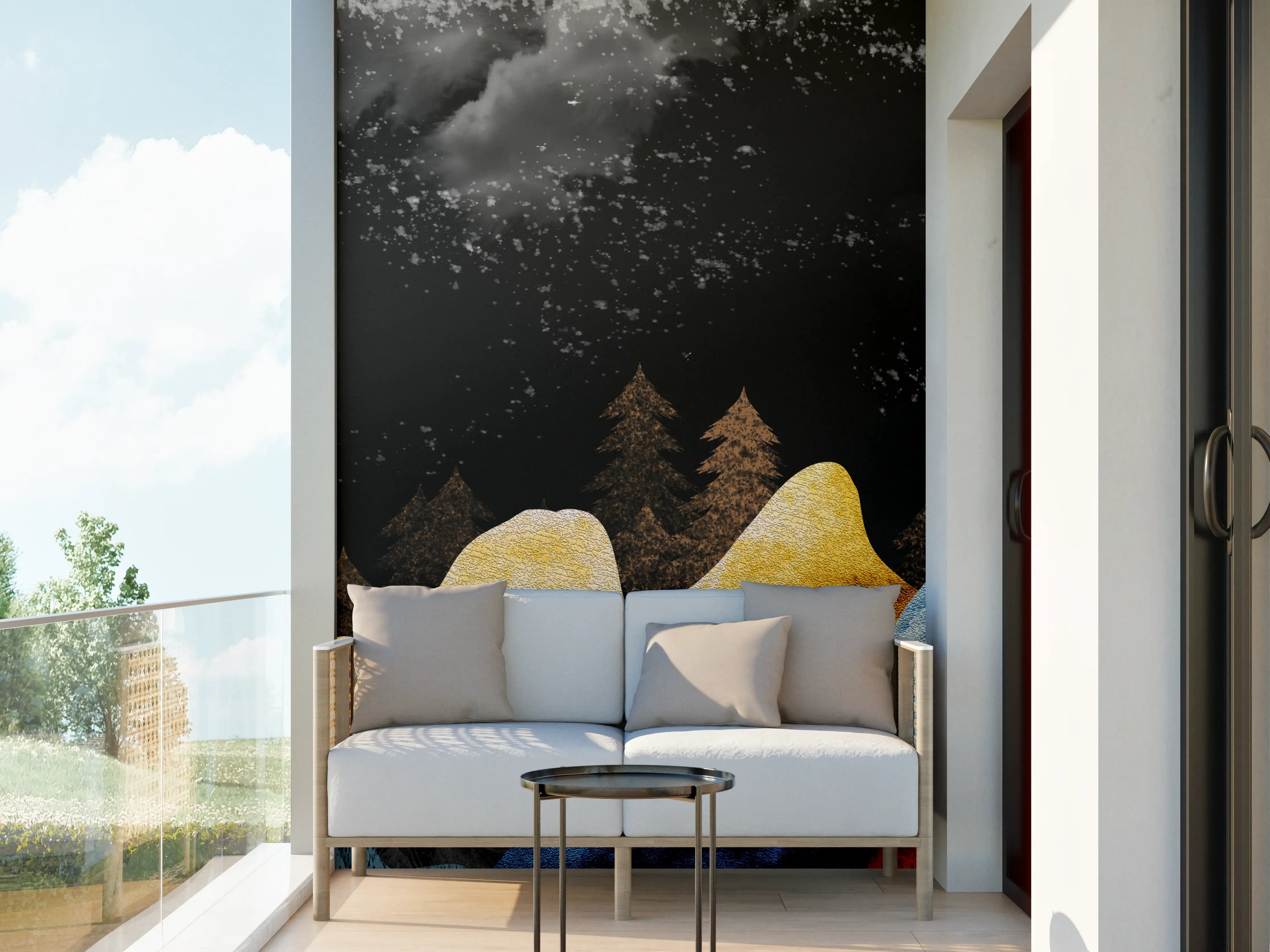 Wandverkleidung außen - Goldene Winterberge Wandtapete