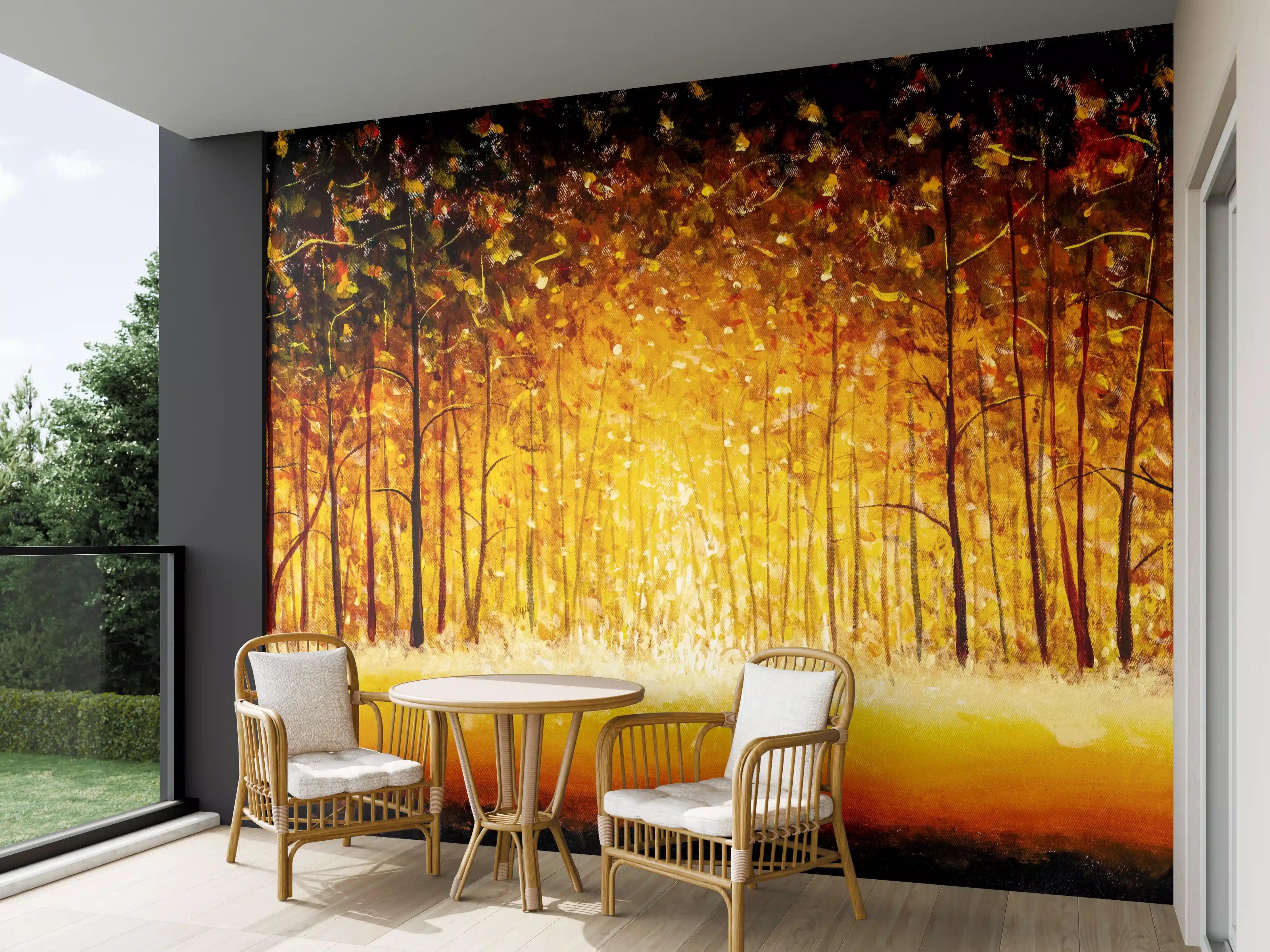 Wandverkleidung außen - Goldener Herbstwald bei Sonnenaufgang