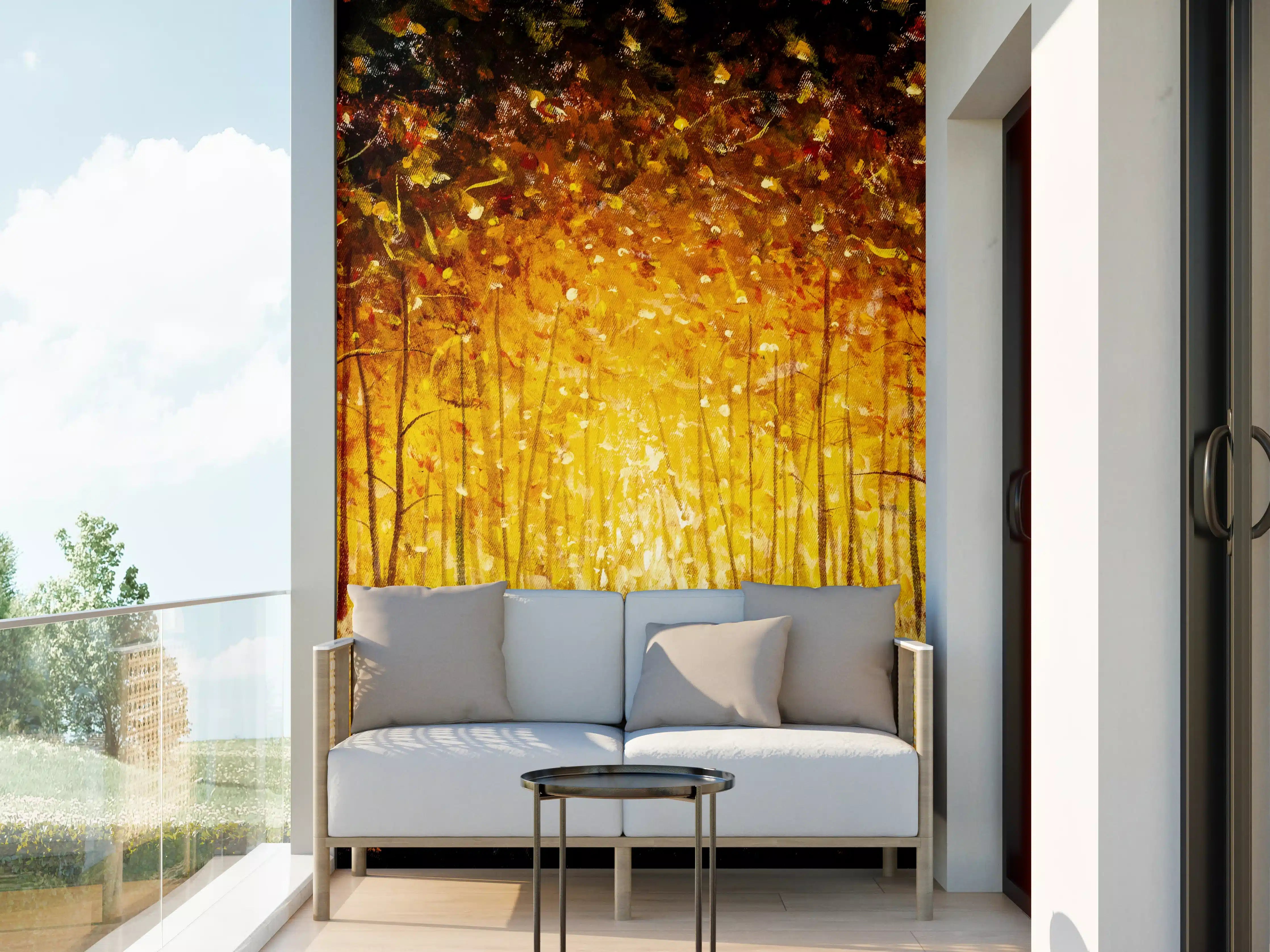 Wandverkleidung außen - Goldener Herbstwald bei Sonnenaufgang
