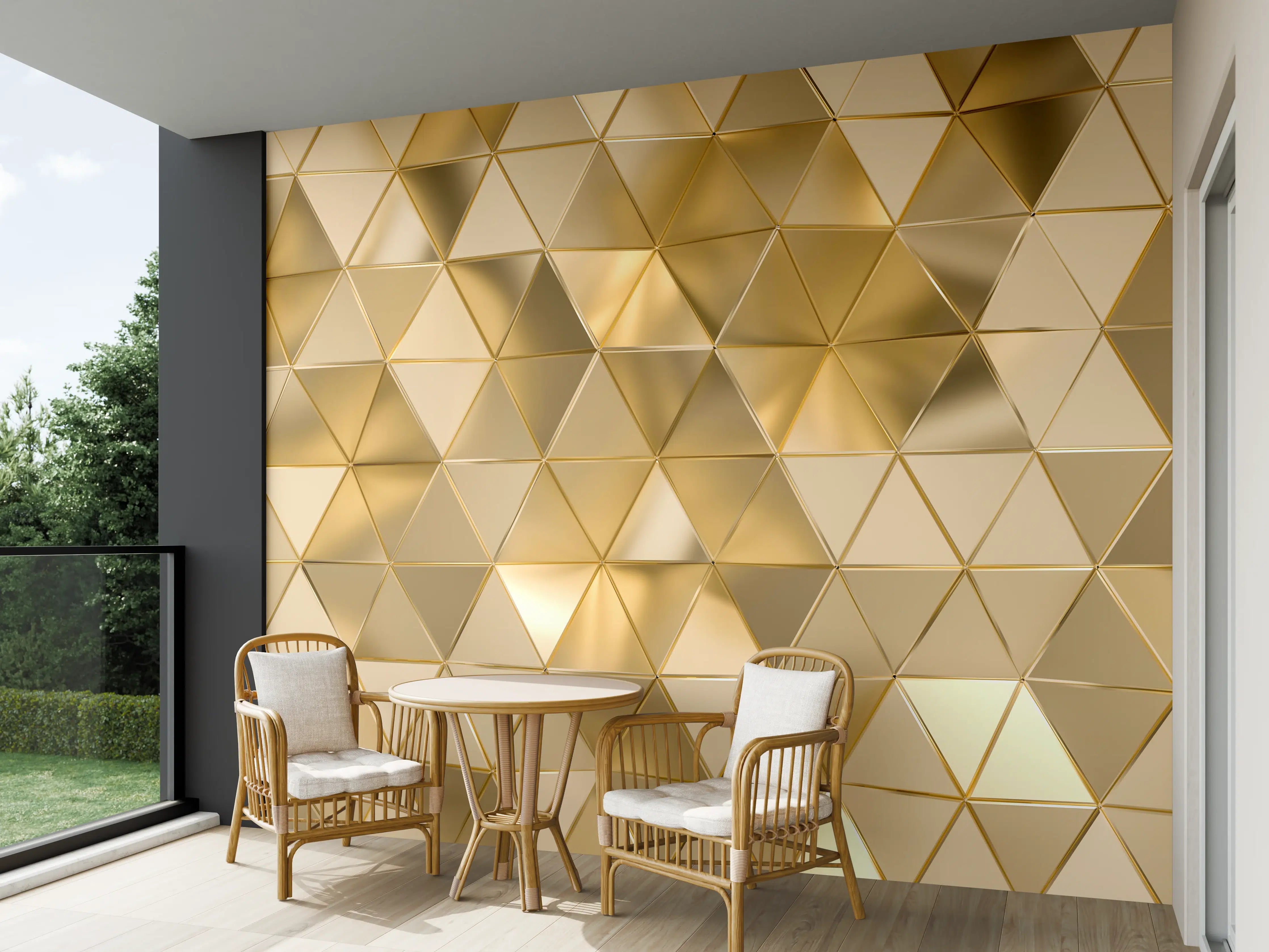 Wandverkleidung außen - Goldenes Dreieck Polygon Muster