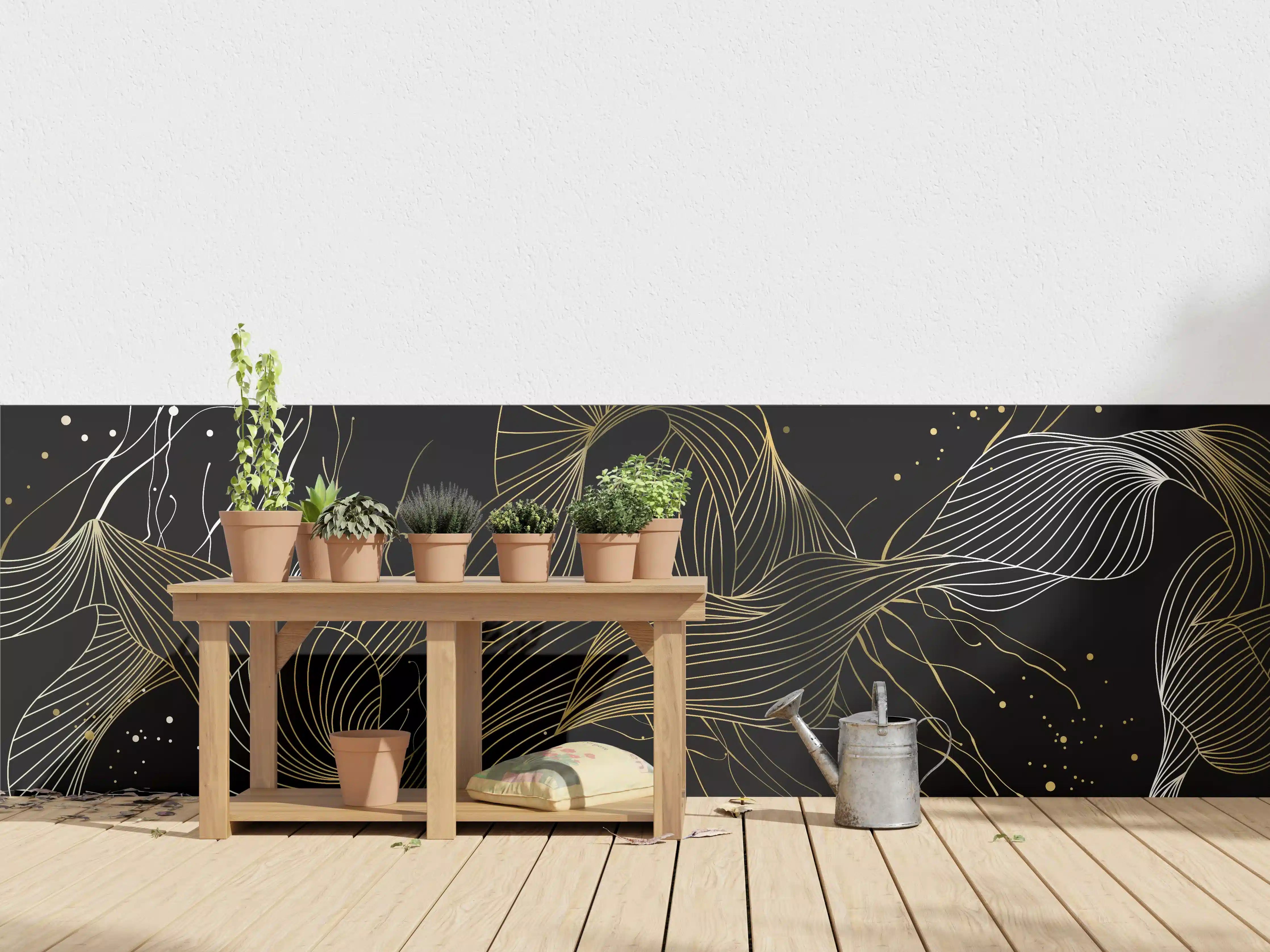 Wandverkleidung außen - Goldenes Linienmuster auf Schwarz