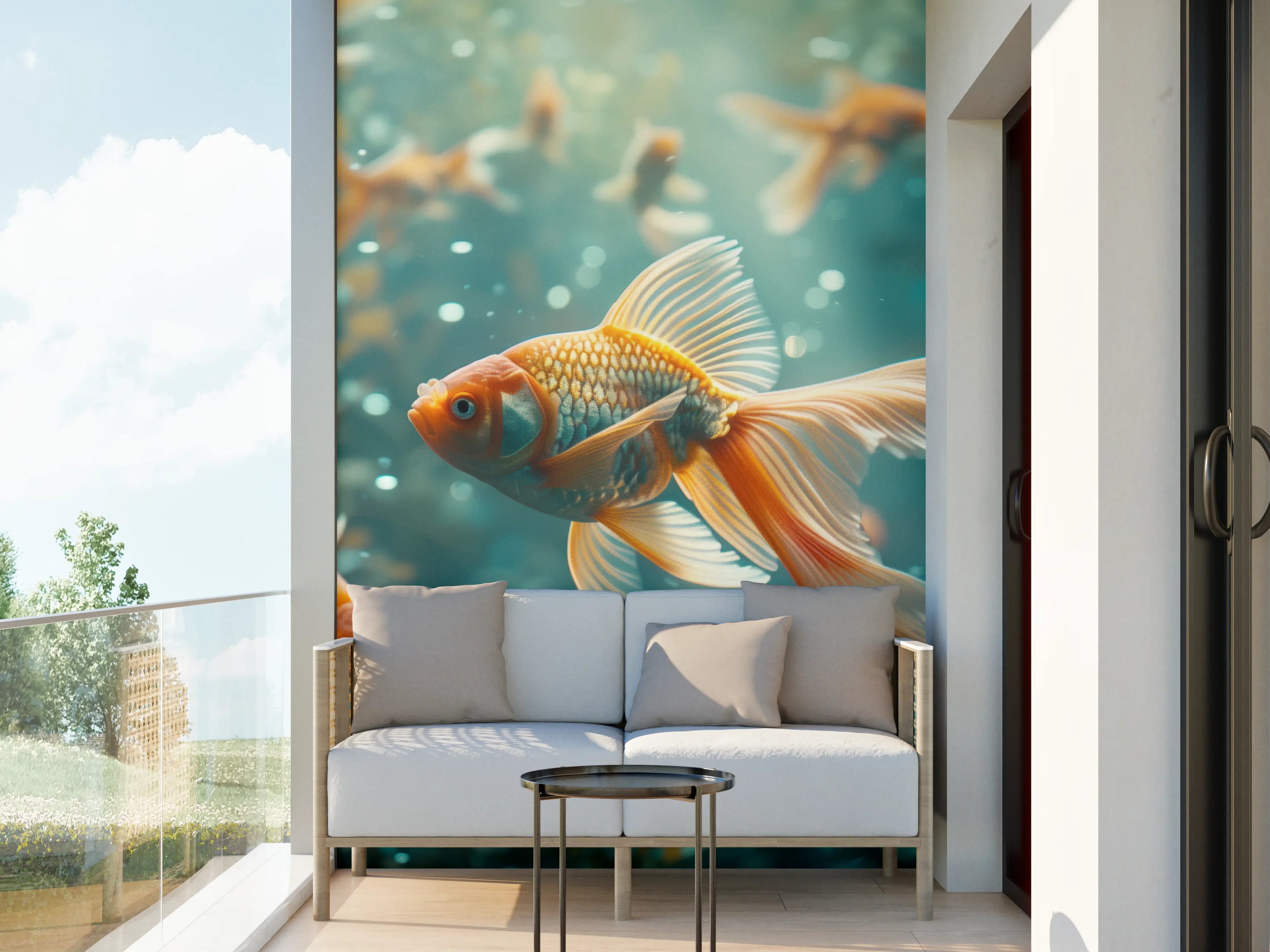 Wandverkleidung außen - Goldfische Türkis-Orange