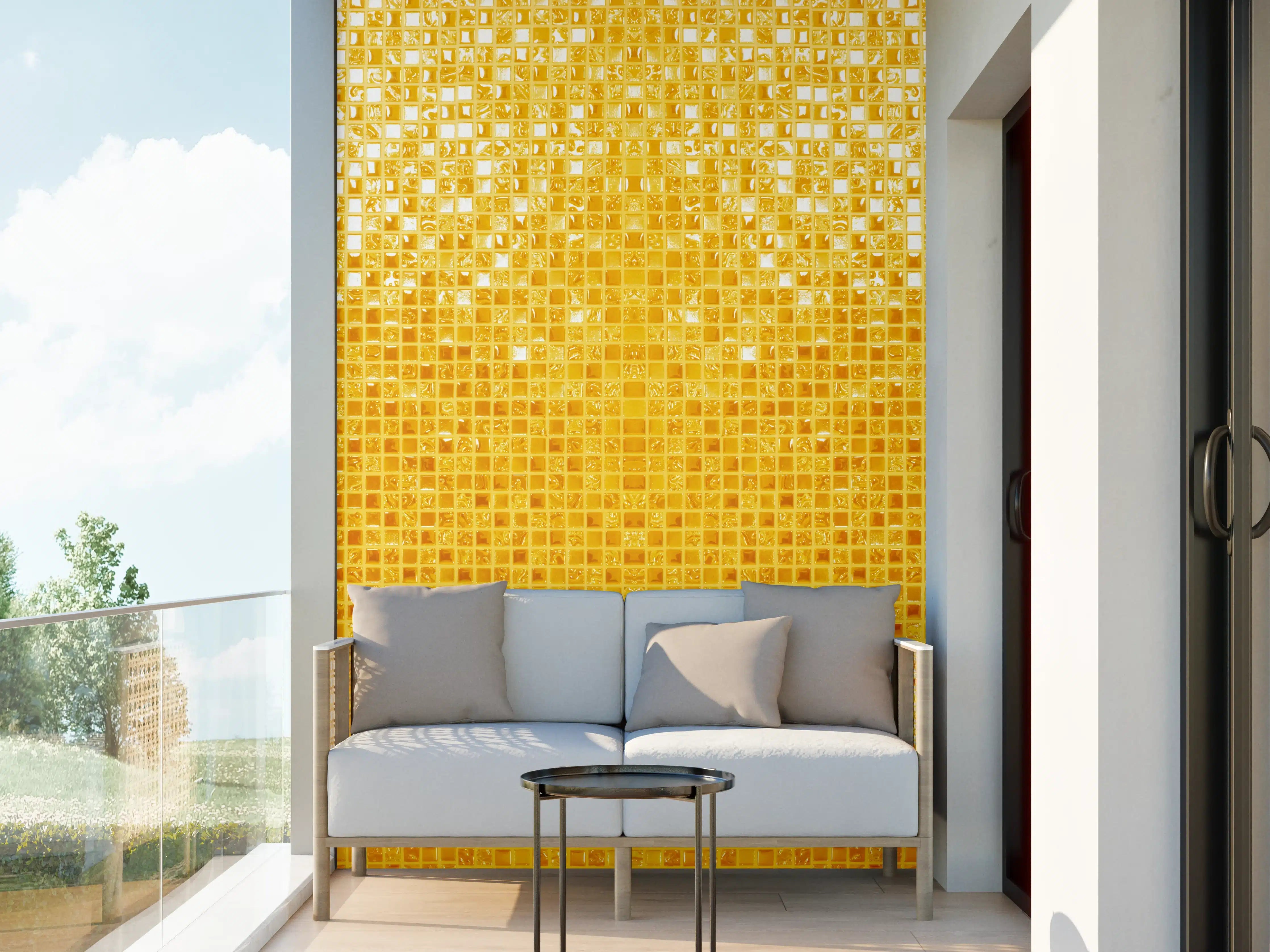 Wandverkleidung außen - Goldgelbe Mosaikfliesen