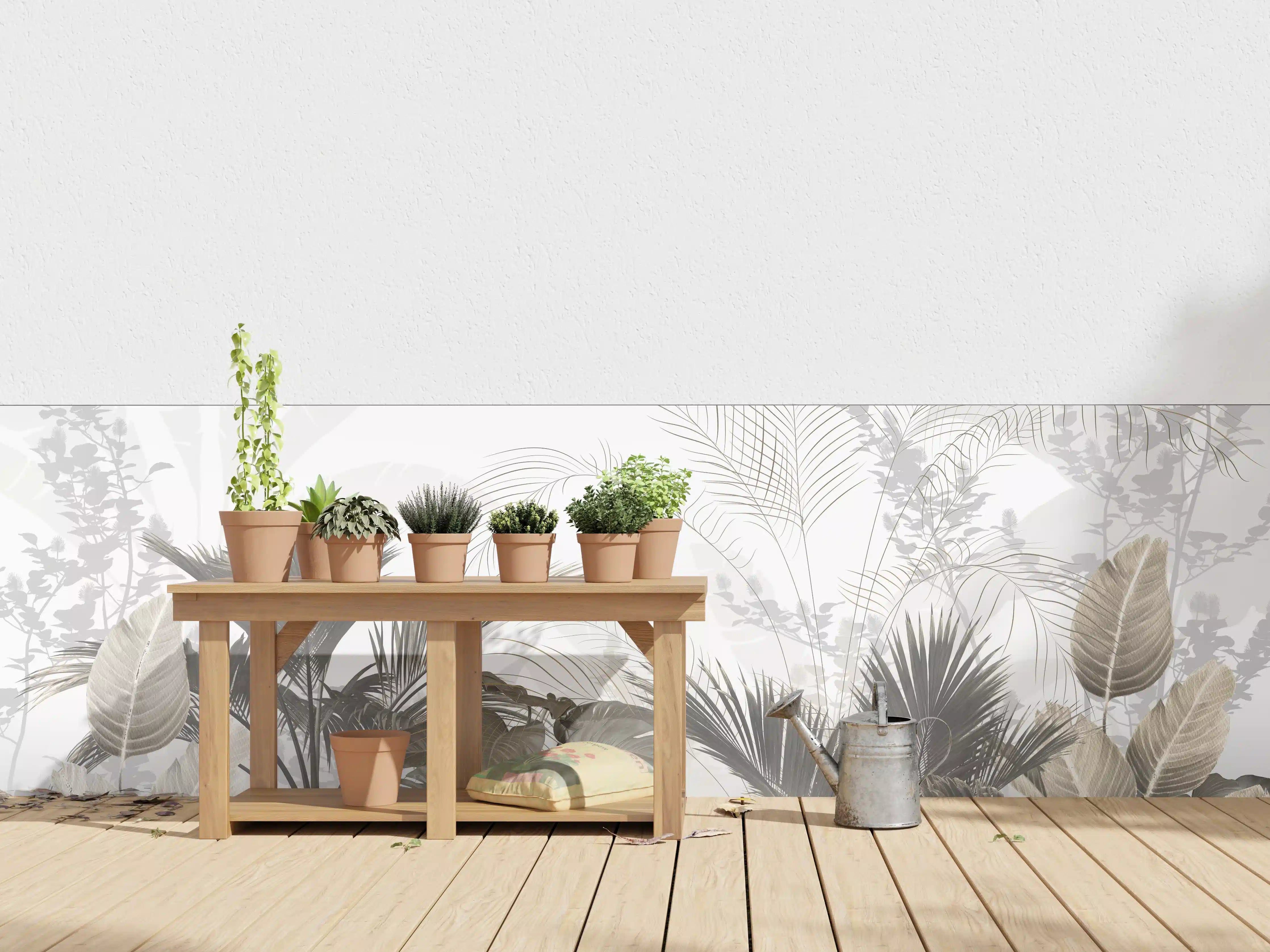 Wandverkleidung außen - Gräulich - Florales Wandbild