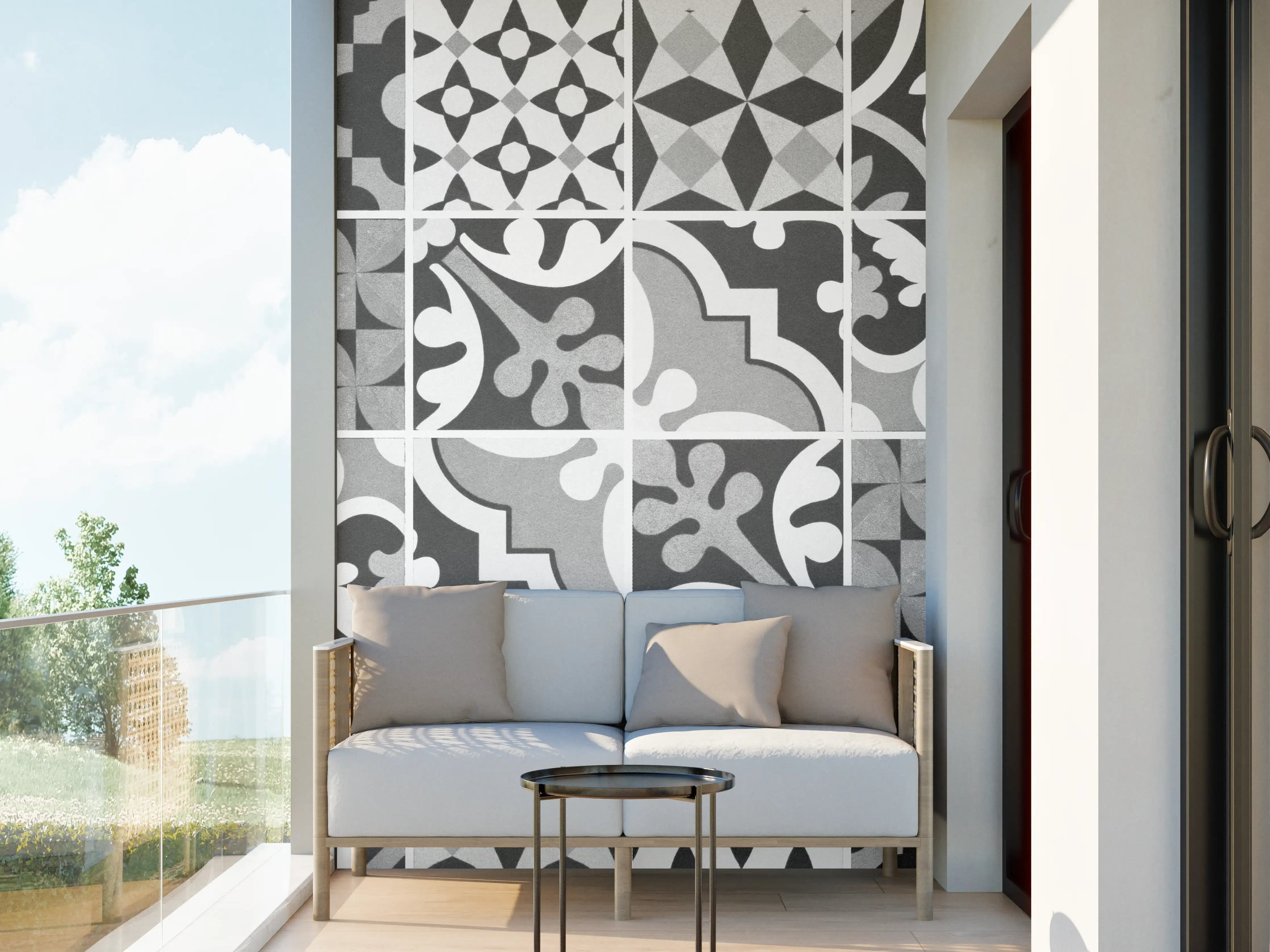 Wandverkleidung außen - Grau-Weiß Vintage Mosaik