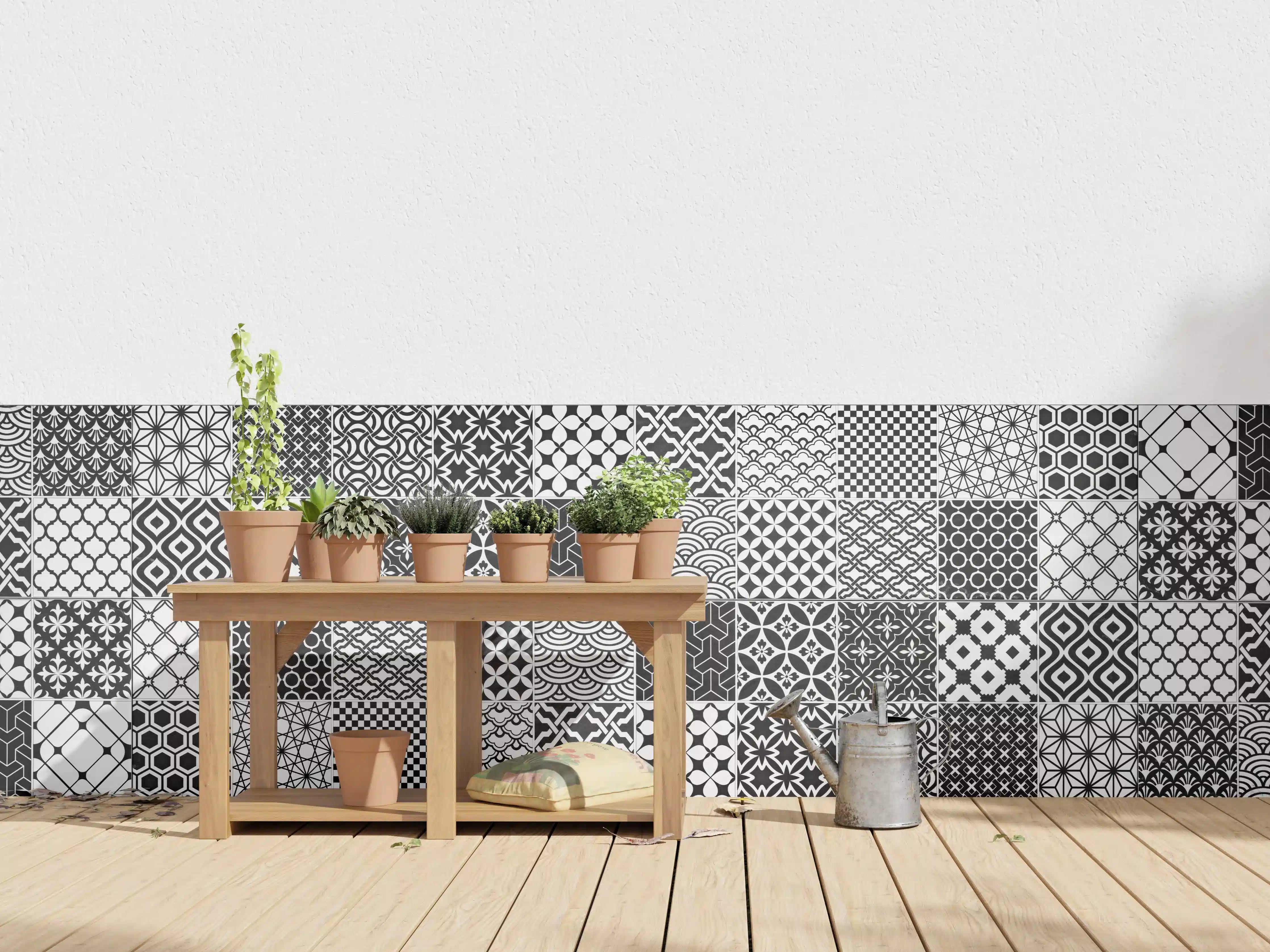 Wandverkleidung außen - Grau-Weiß geometrisch Mosaik