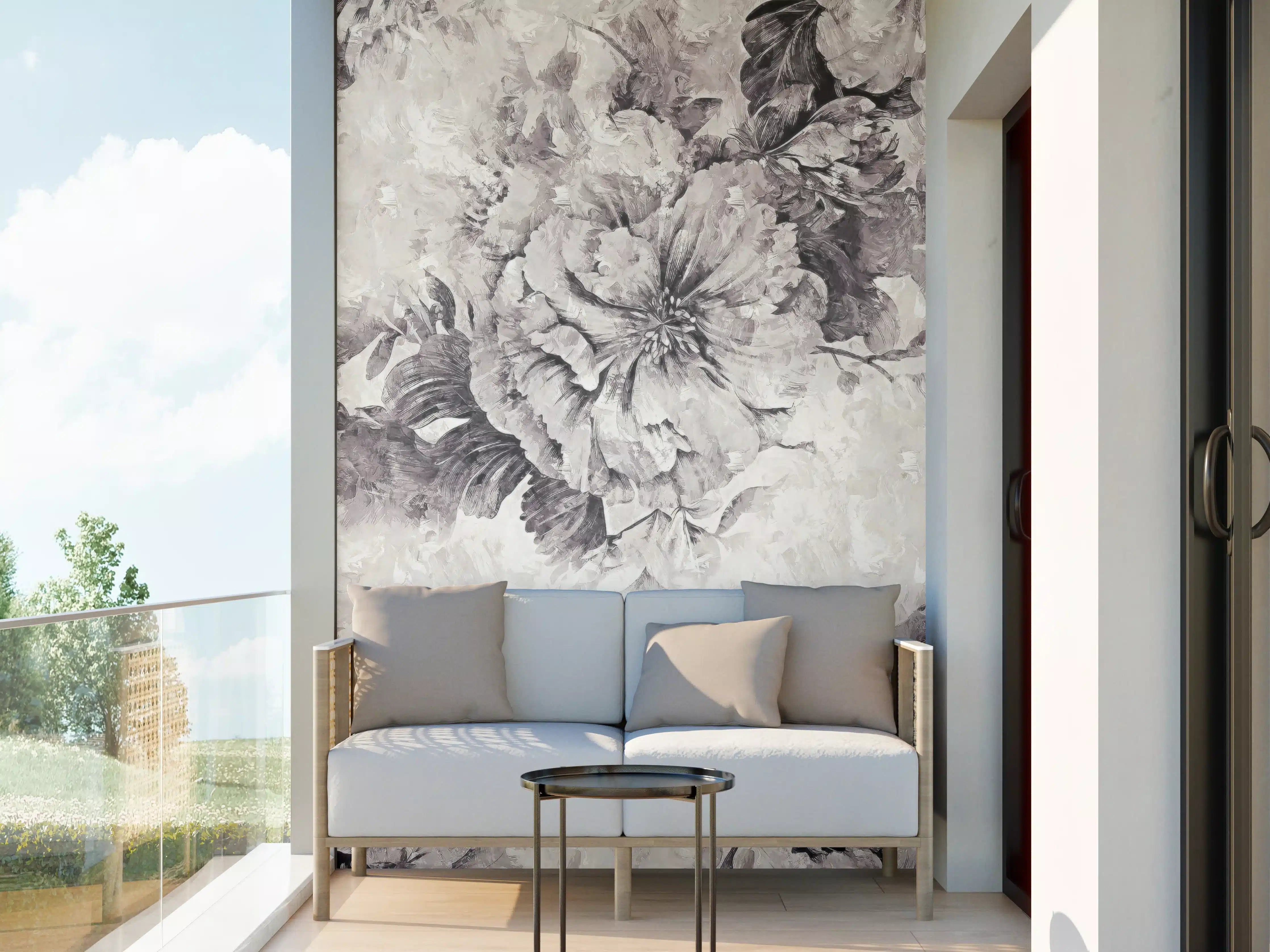Wandverkleidung außen - Grau-Weißes Blumenmuster Poster