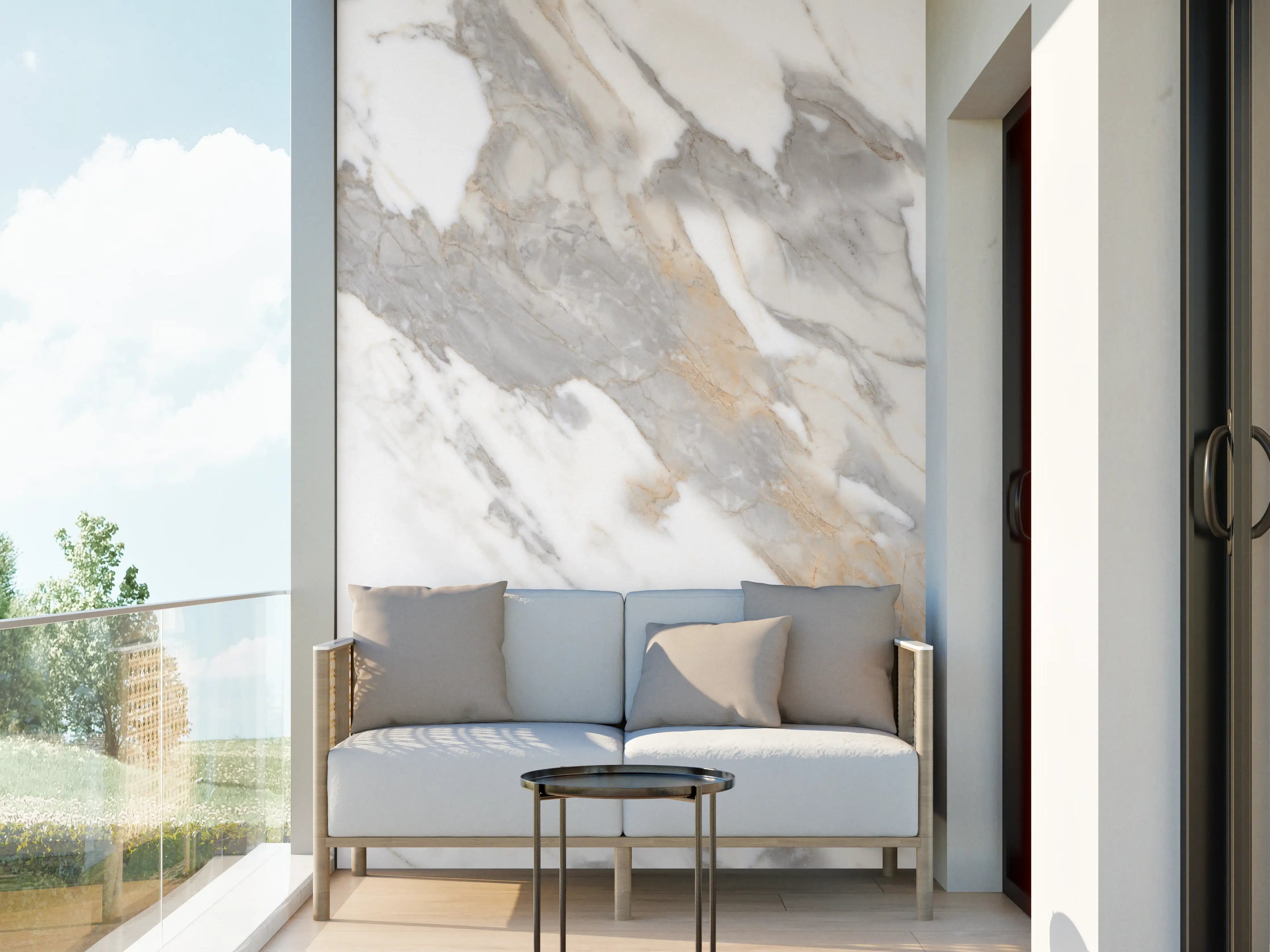 Wandverkleidung außen - Grau-beiger abstrakter Marmor