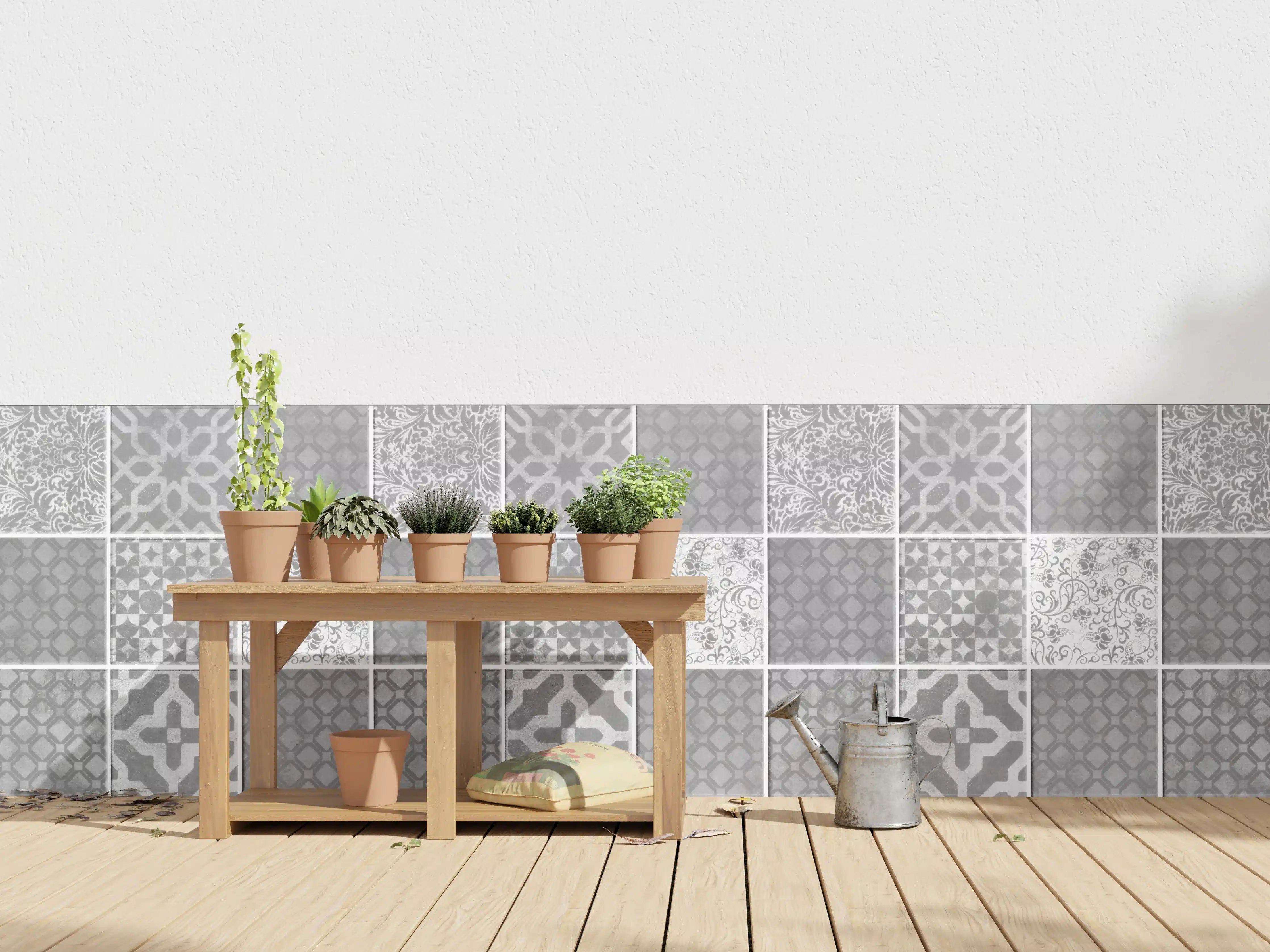 Wandverkleidung außen - Grau weiße Vintage Mosaik Textur