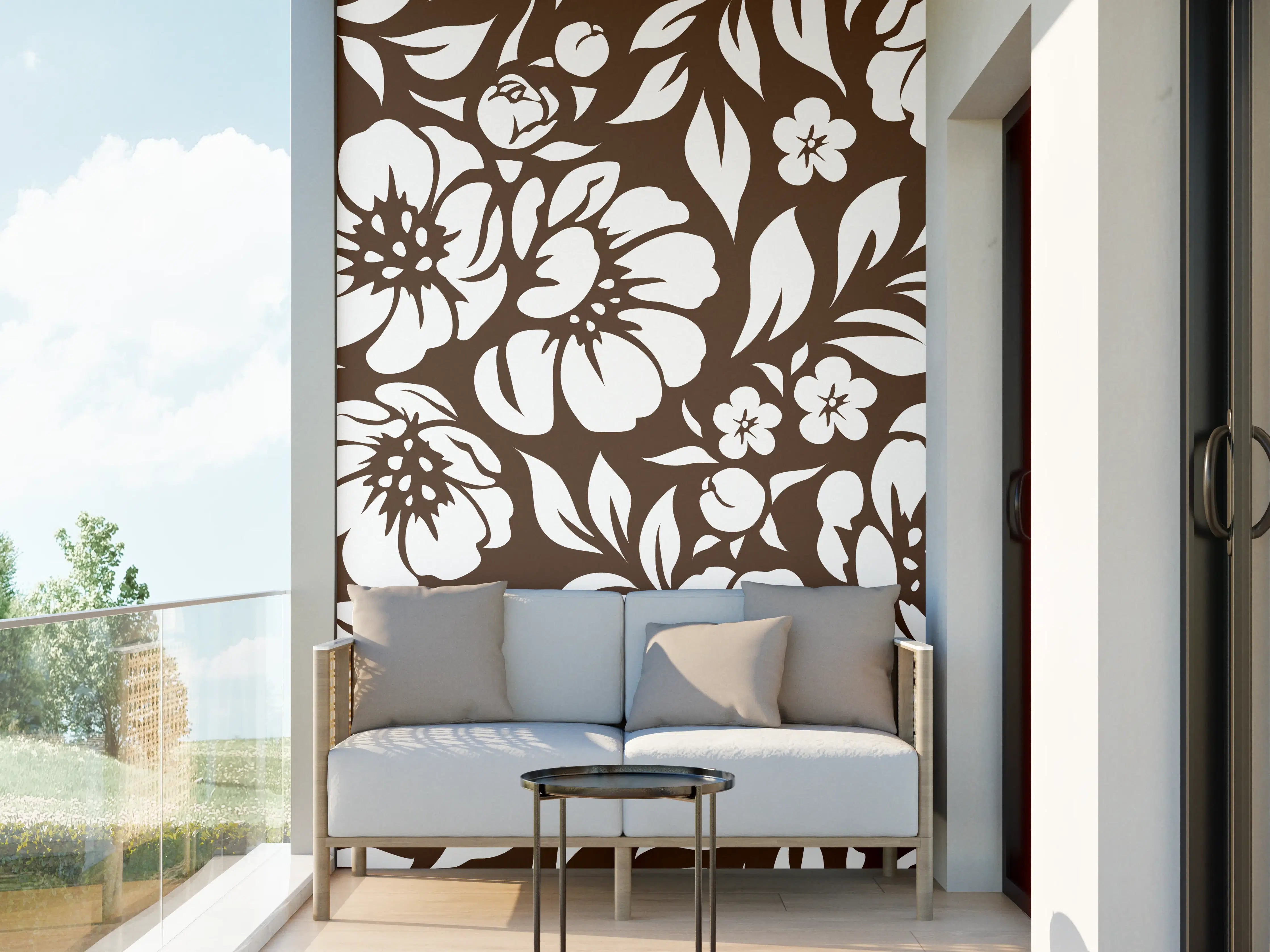 Wandverkleidung außen - Graue Blumen im Weiß-Ton