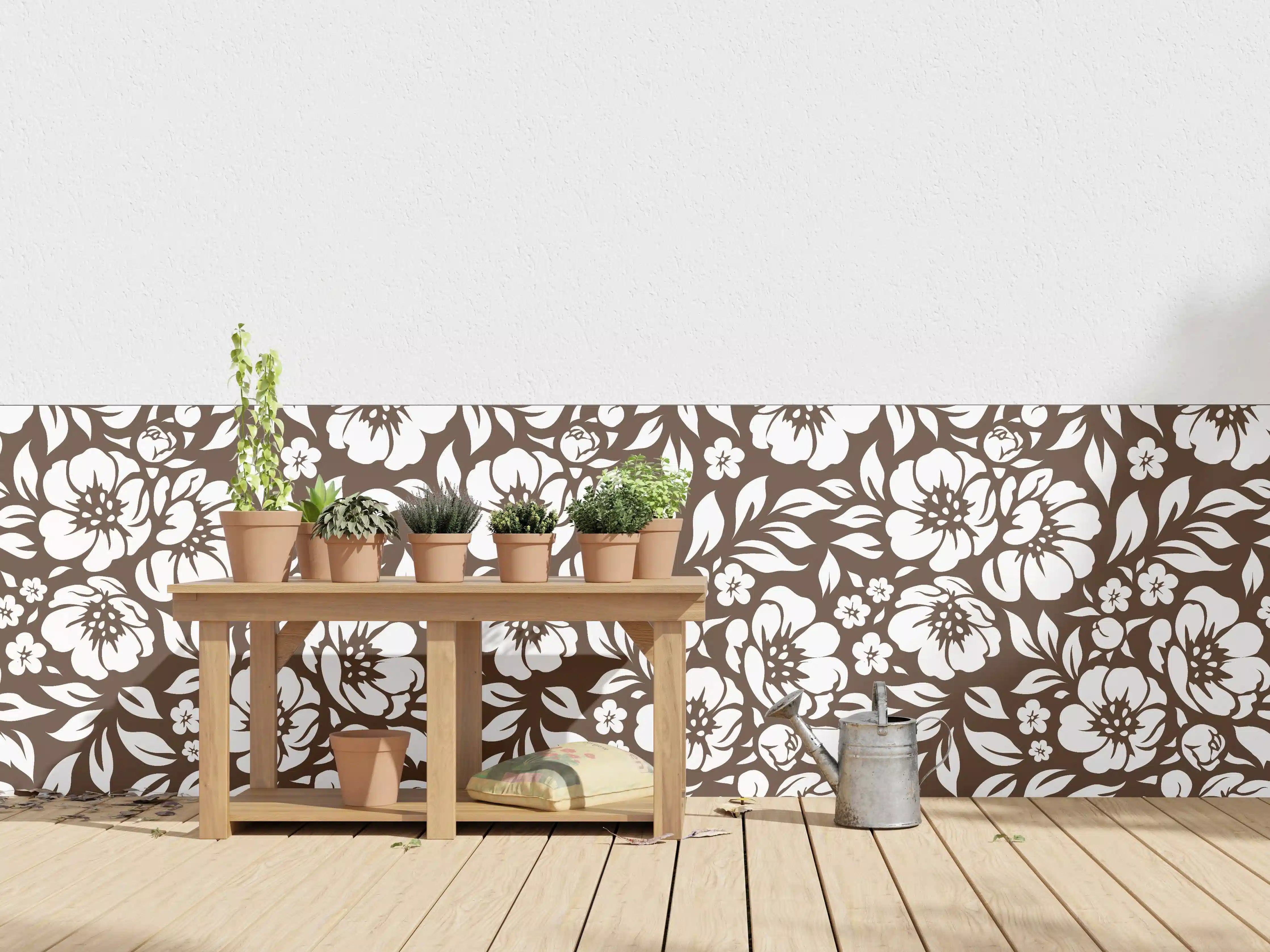 Wandverkleidung außen - Graue Blumen im Weiß-Ton