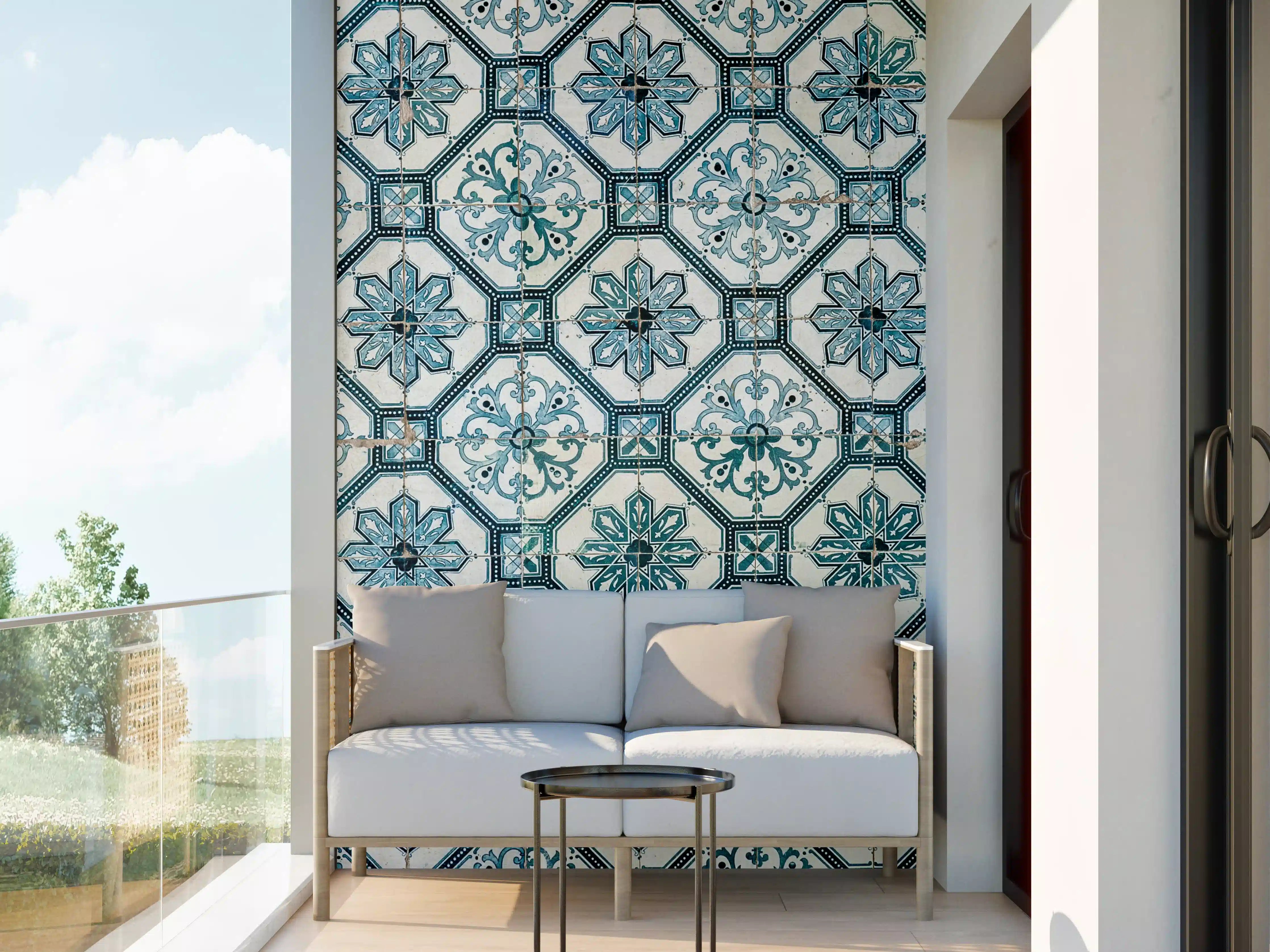 Wandverkleidung außen - Graue Fliesen mit Blumenmuster