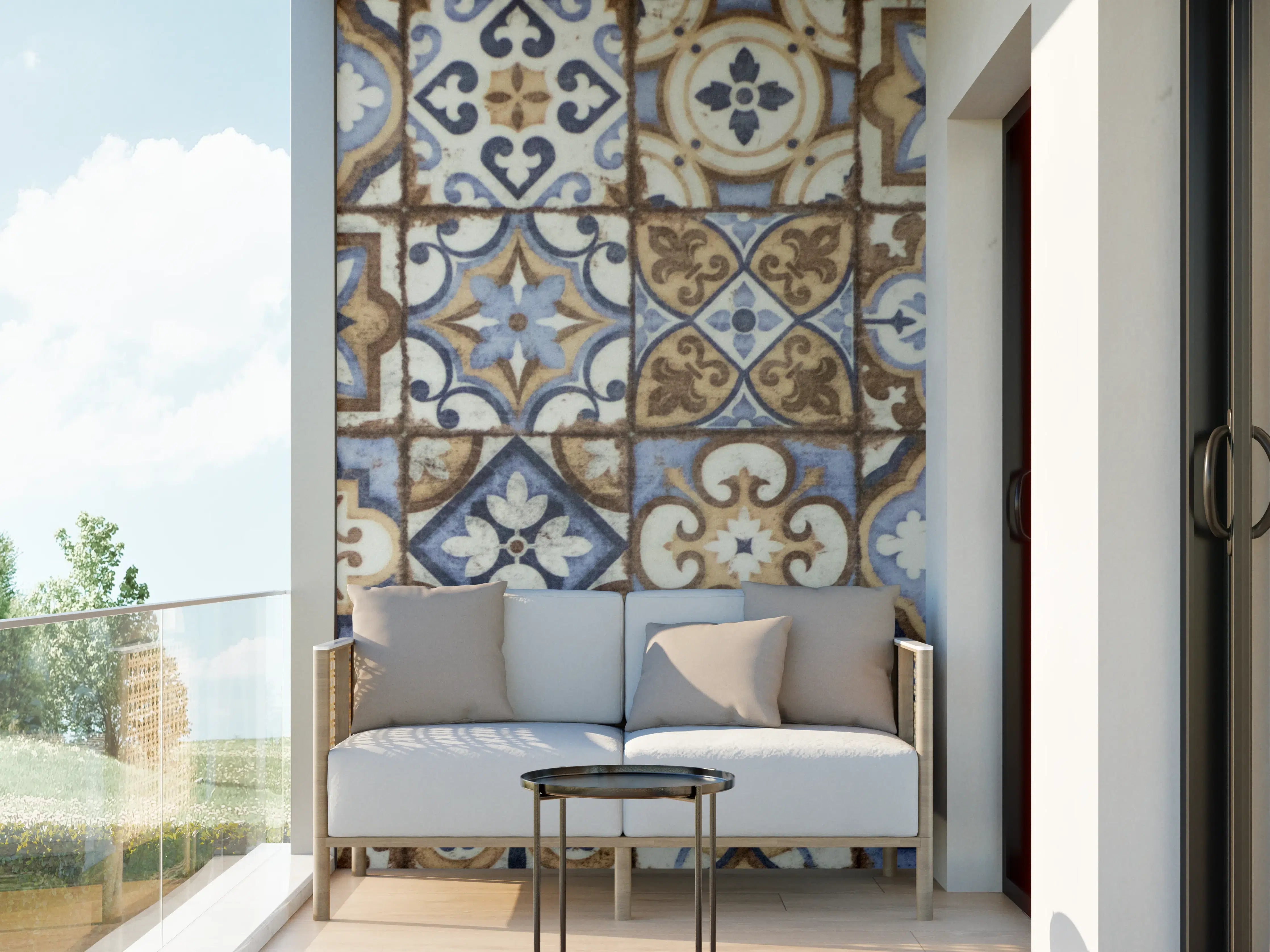 Wandverkleidung außen - Graue Fliesenmuster im mediterranen Stil