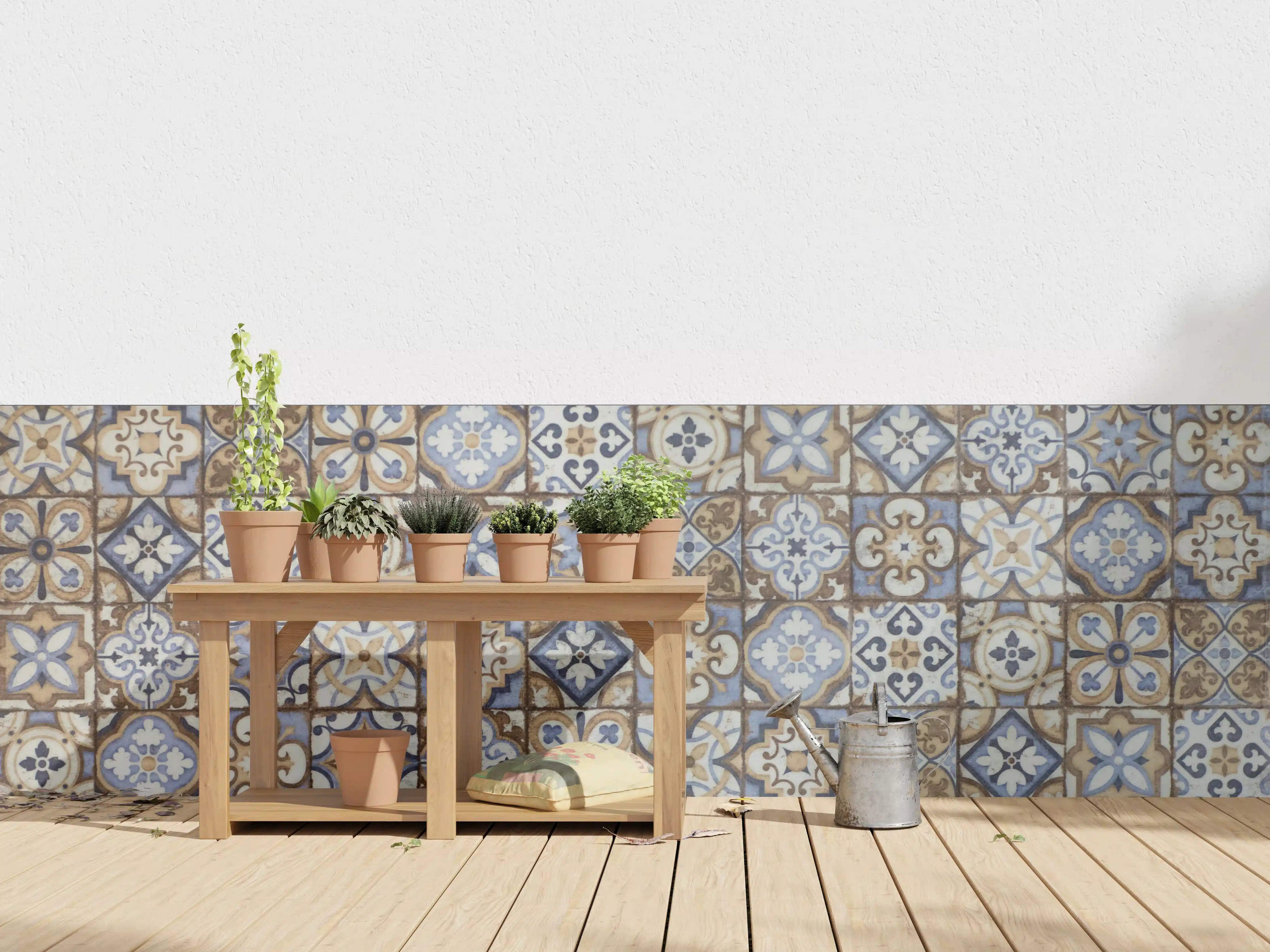 Wandverkleidung außen - Graue Fliesenmuster im mediterranen Stil