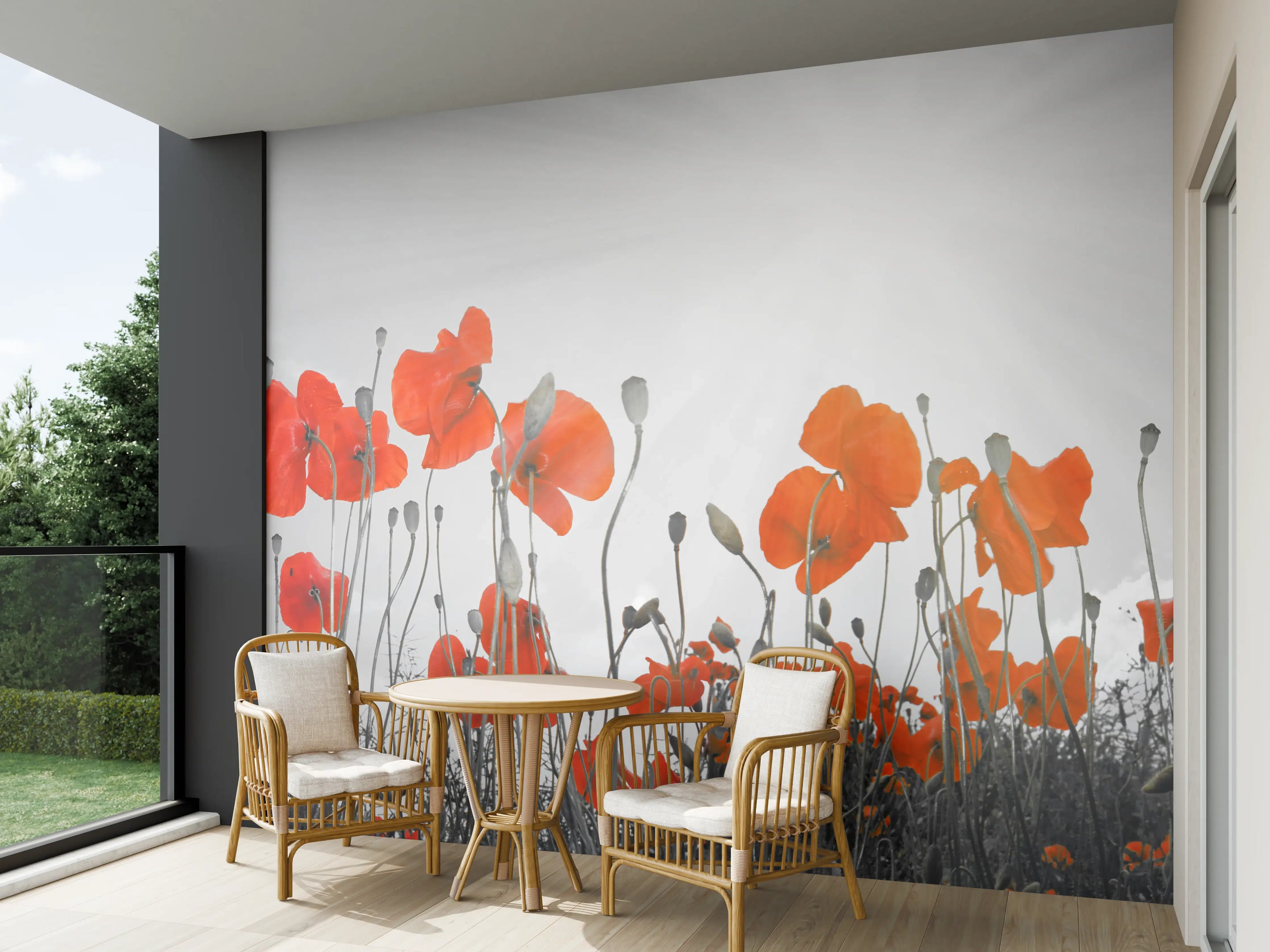 Wandverkleidung außen - Graue Mohn im Sonnenstrahl